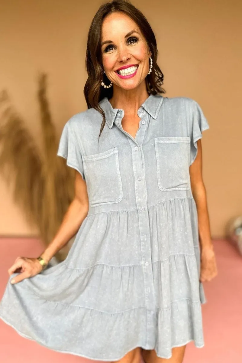 Natasha Ruffle Tiered Chambray Dress