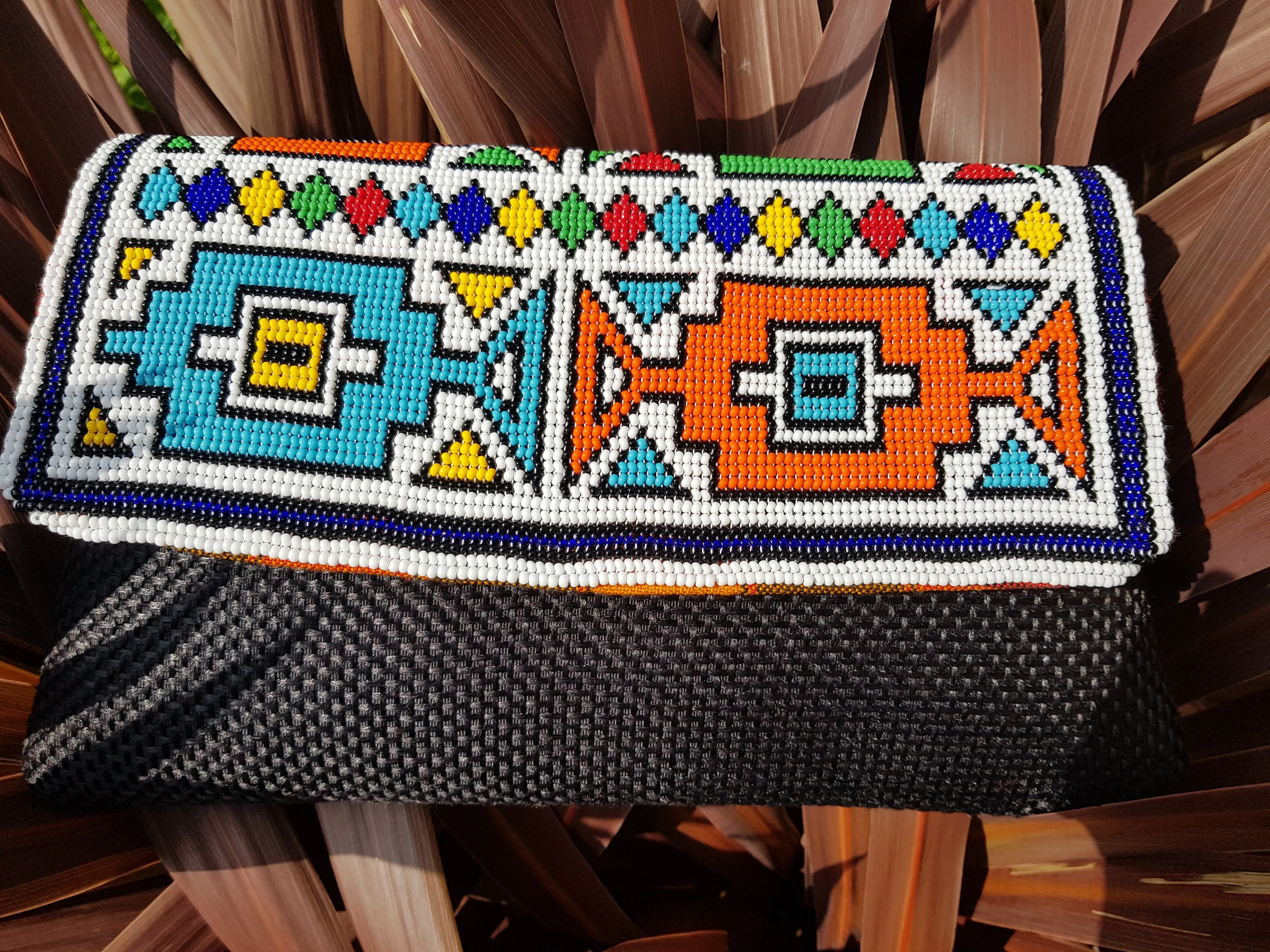 Ndebele Clutch Purse made with beads and woven canvas fabric