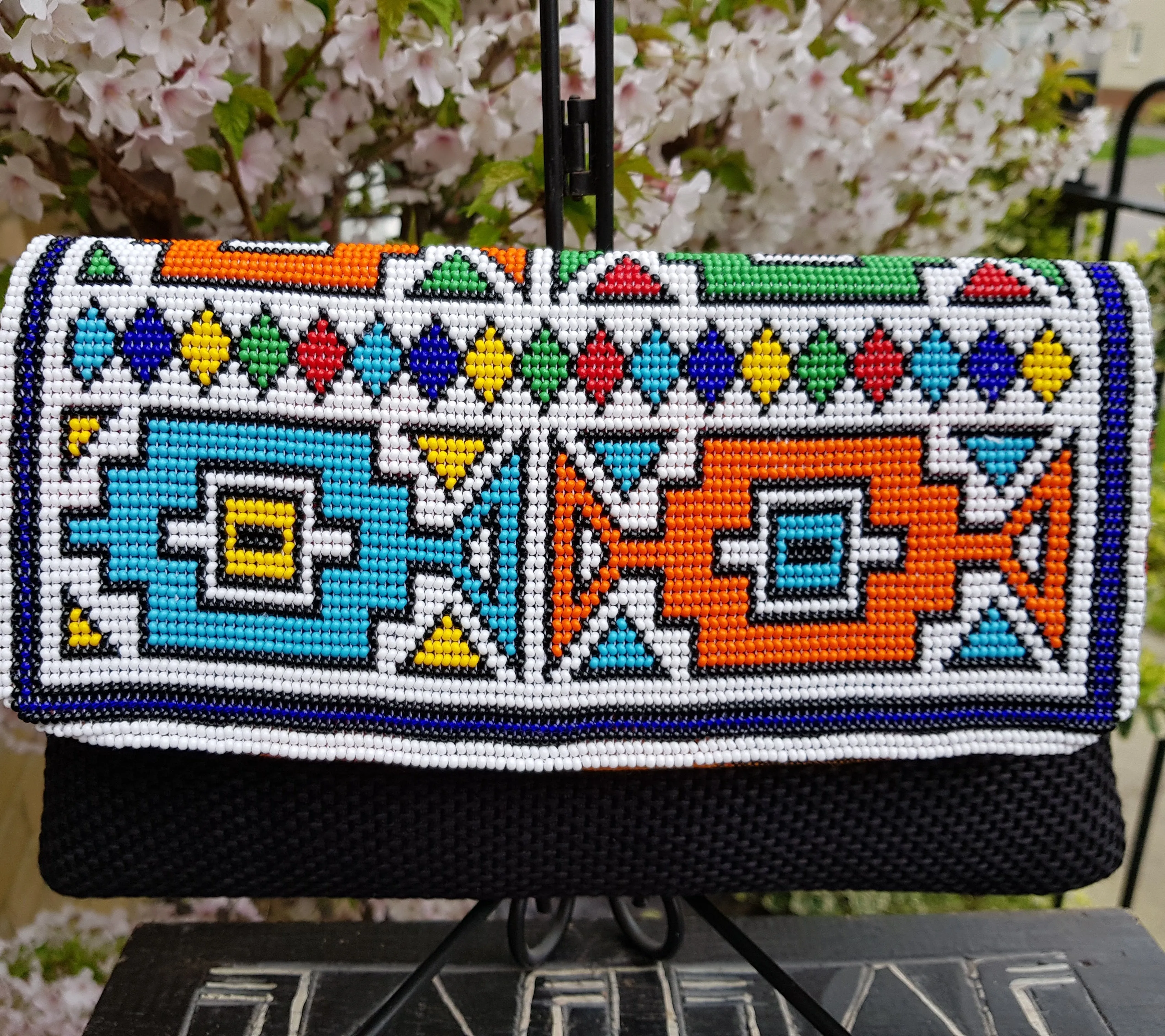 Ndebele Clutch Purse made with beads and woven canvas fabric