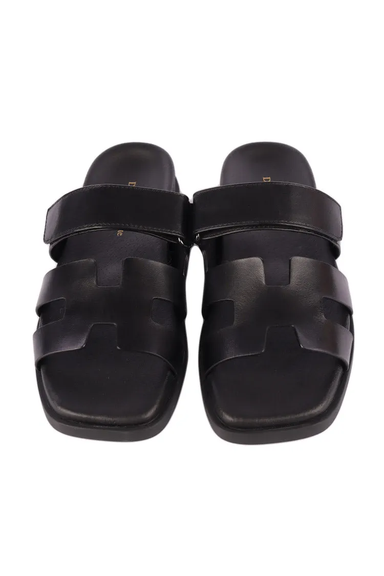 Nodette Black Leather Slides