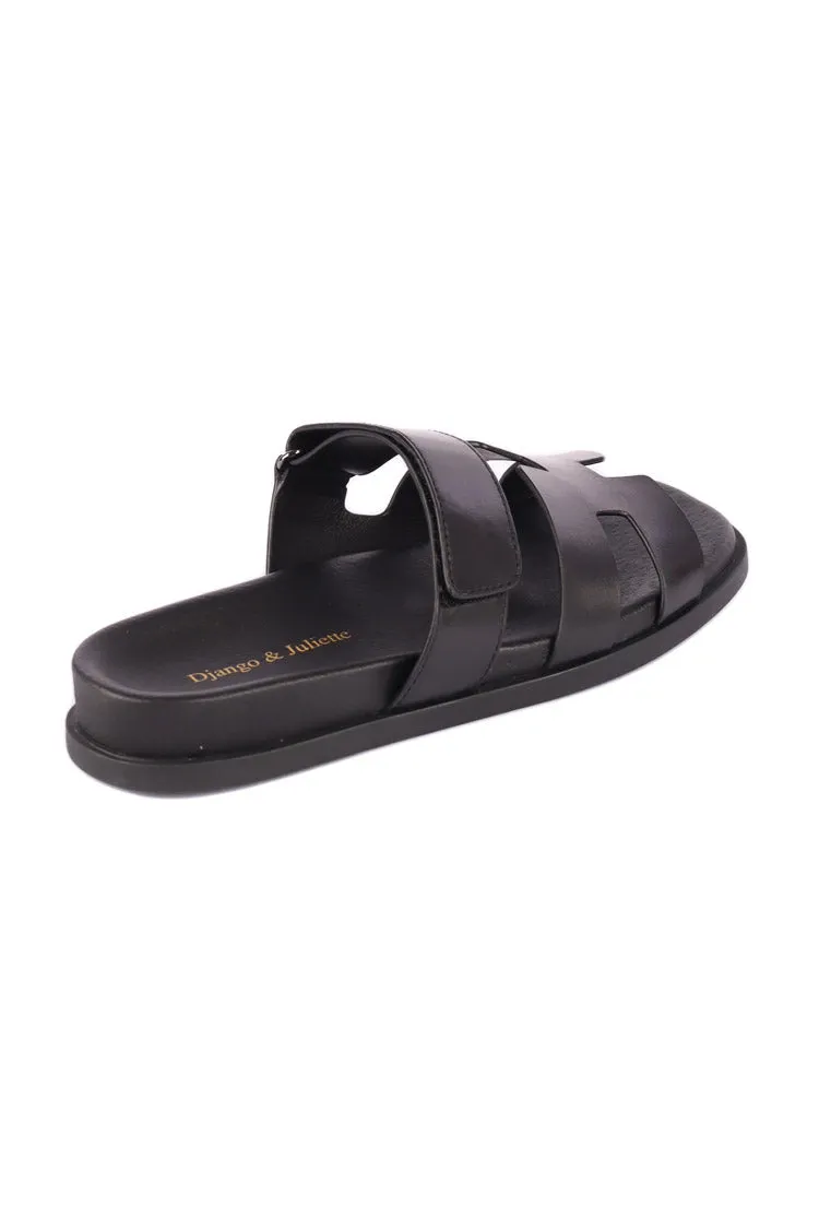 Nodette Black Leather Slides