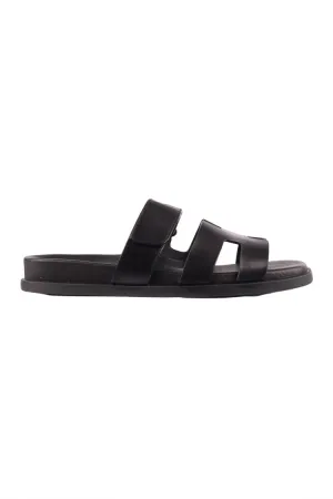 Nodette Black Leather Slides