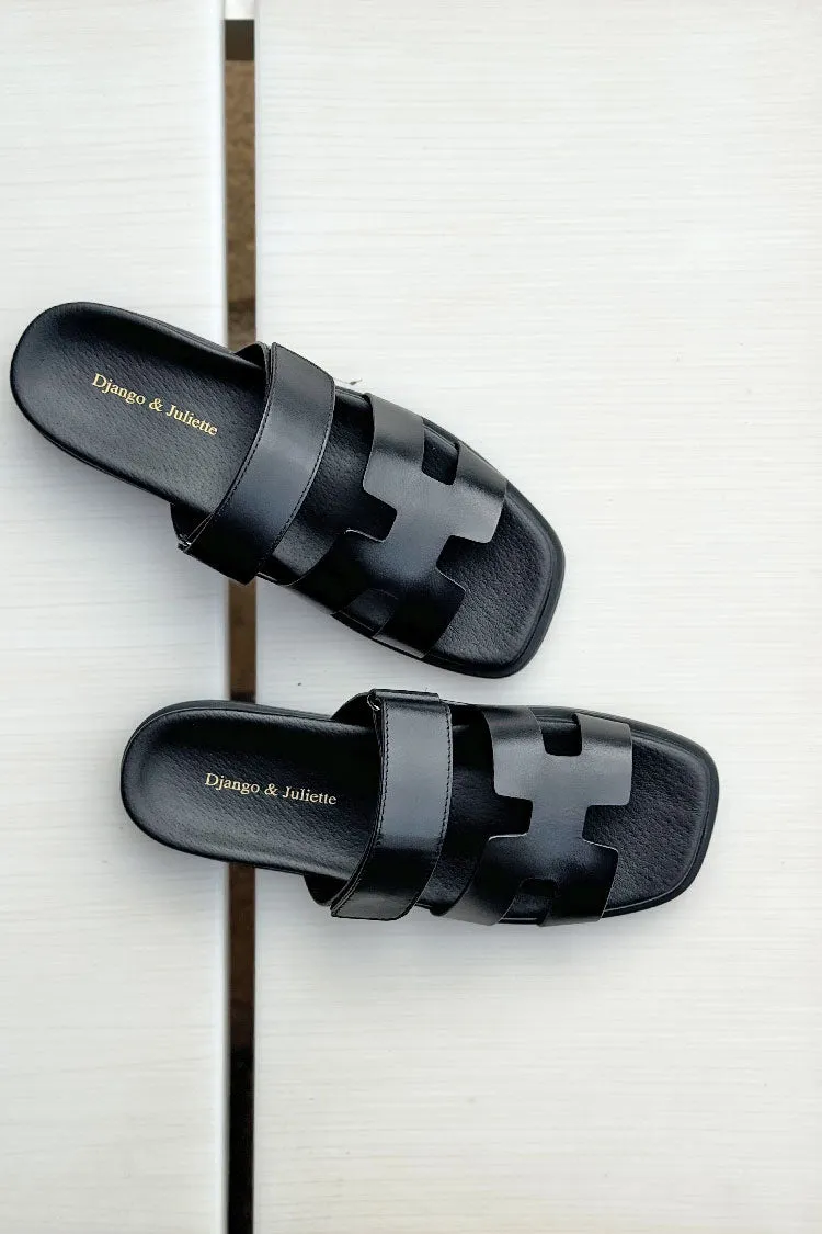 Nodette Black Leather Slides