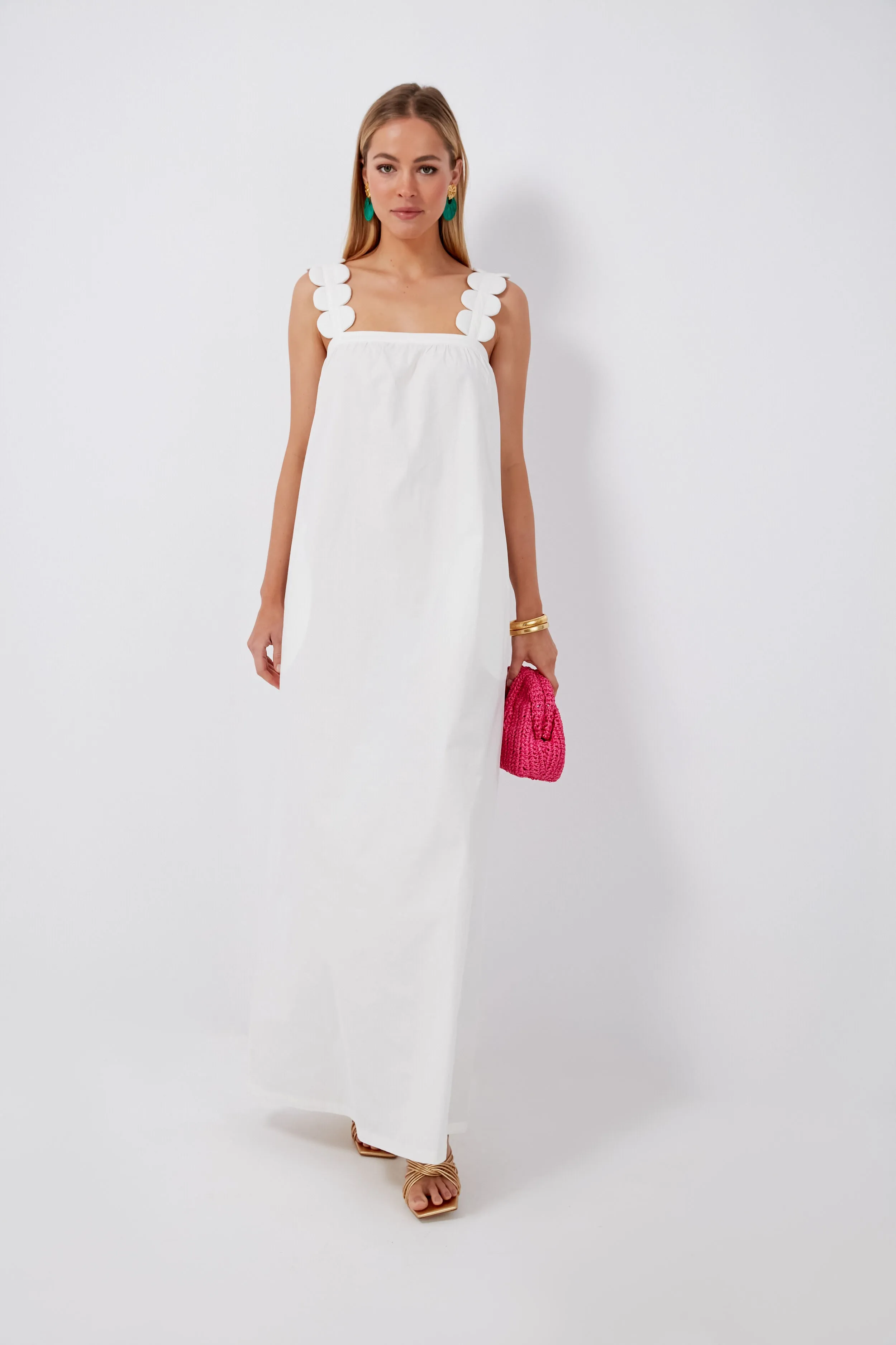 Off White Bubble Long Dress with Straps