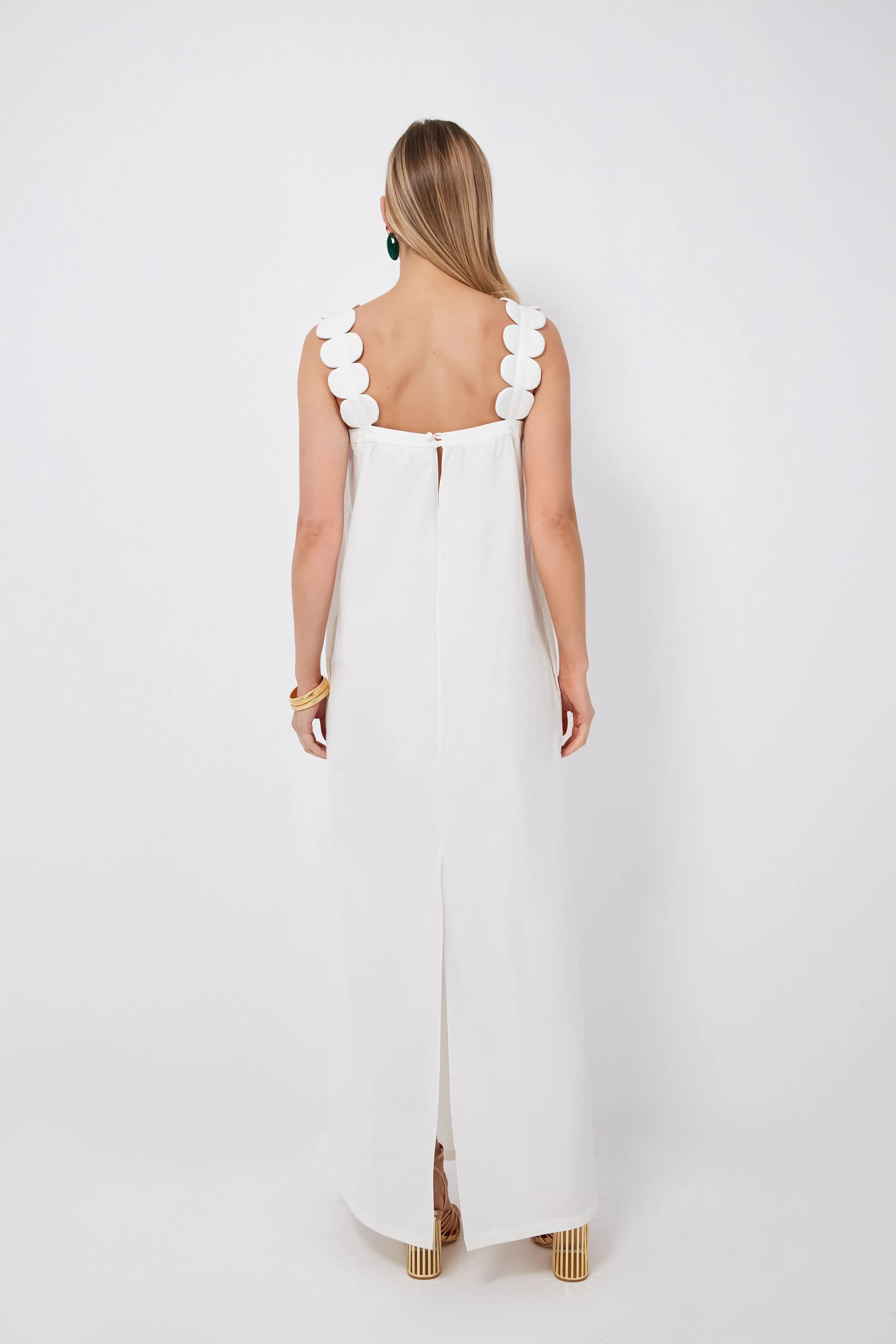 Off White Bubble Long Dress with Straps