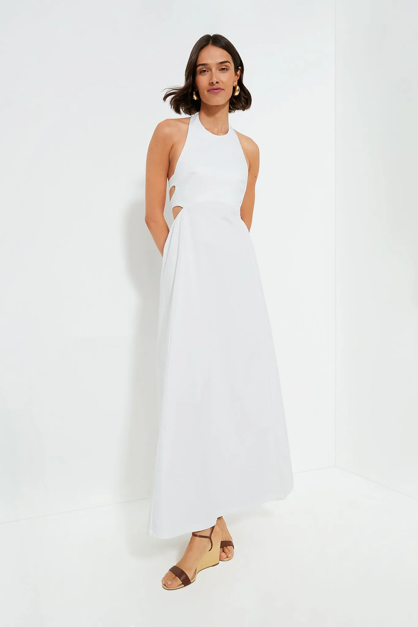 Off White Solid Long Dress