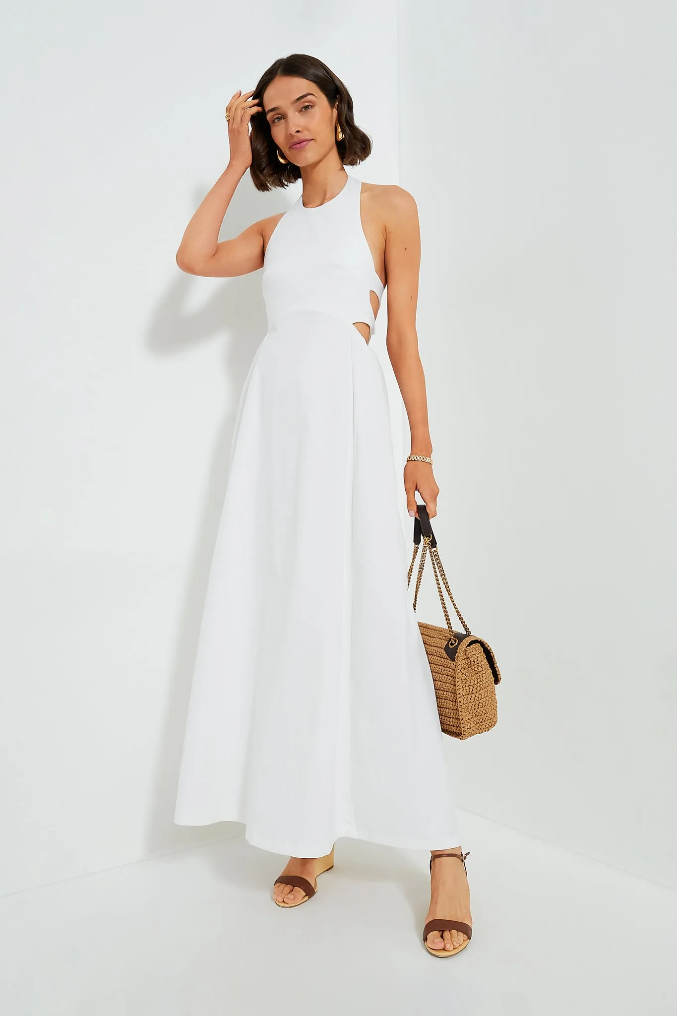 Off White Solid Long Dress