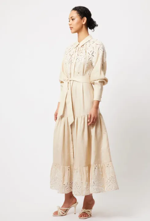 Once Was Estelle Embroidered Linen Shirt Dress