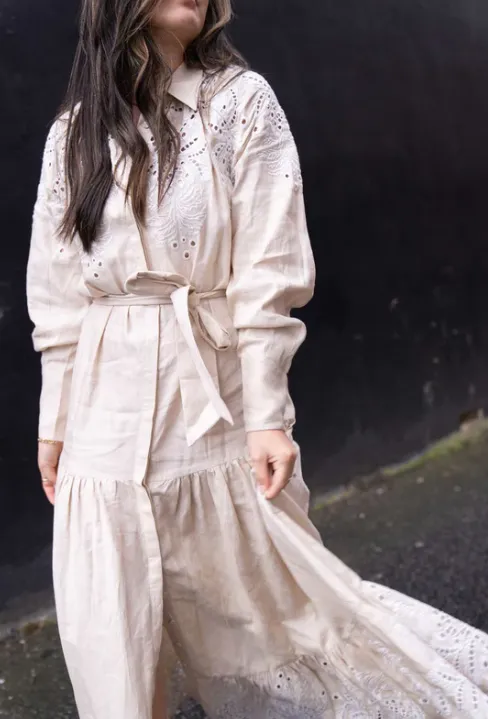 Once Was Estelle Embroidered Linen Shirt Dress