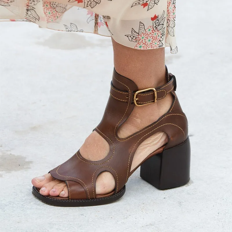 Peep Toe Hollow Out Buckle Sandals