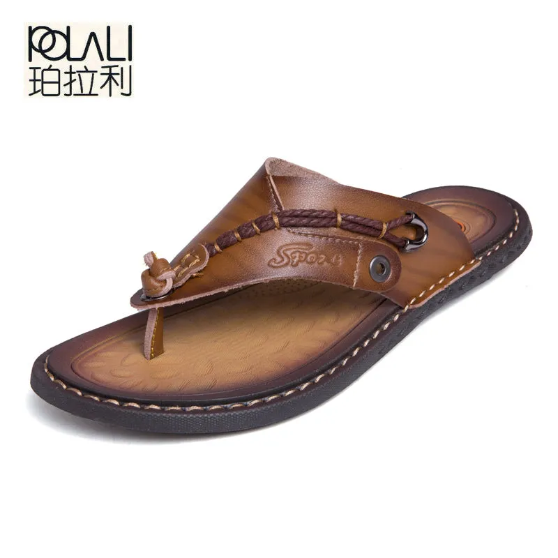 POLALI  Men's Designer Leather Summer Beach Sandals