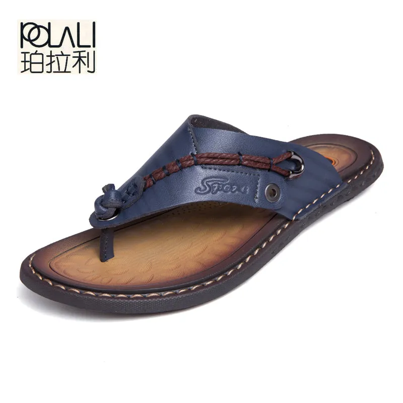 POLALI  Men's Designer Leather Summer Beach Sandals