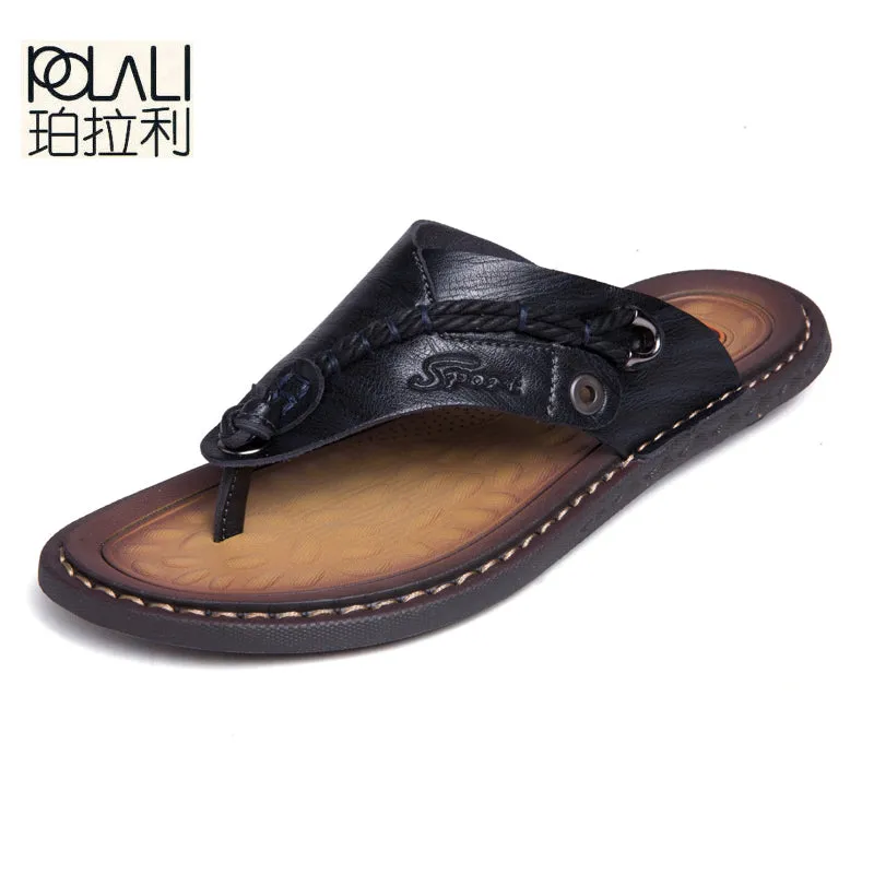 POLALI  Men's Designer Leather Summer Beach Sandals