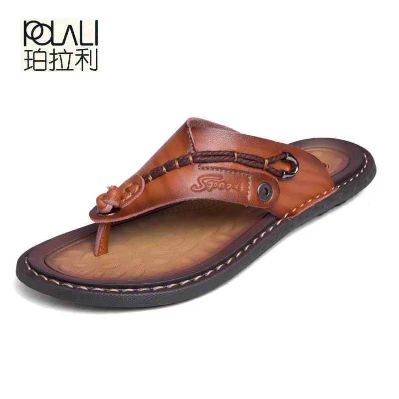 POLALI  Men's Designer Leather Summer Beach Sandals