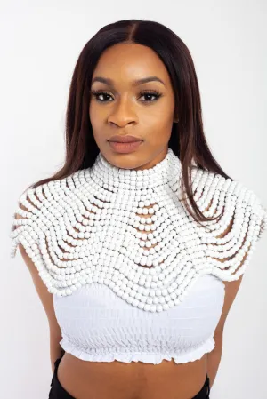 Queen Nandi Collection - Shoulder Jewellery made with wooden beads - White