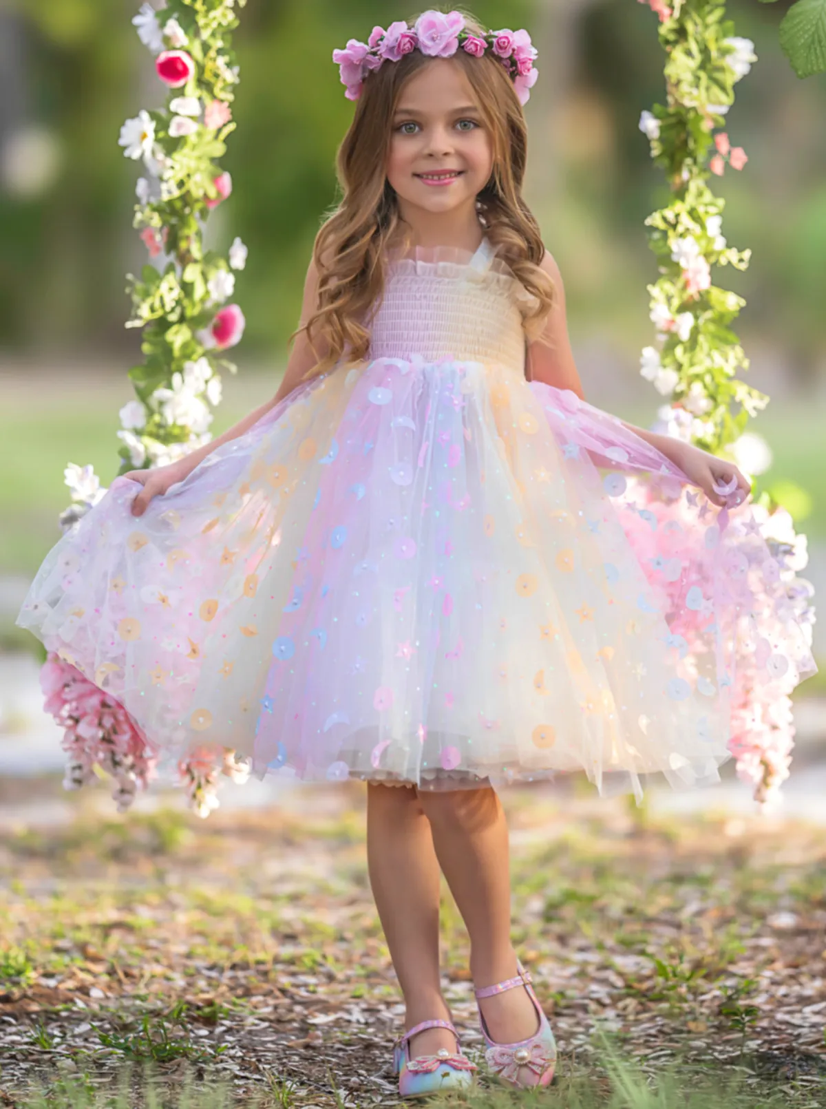 Queen Rainbow Butterfly Smocked Dress