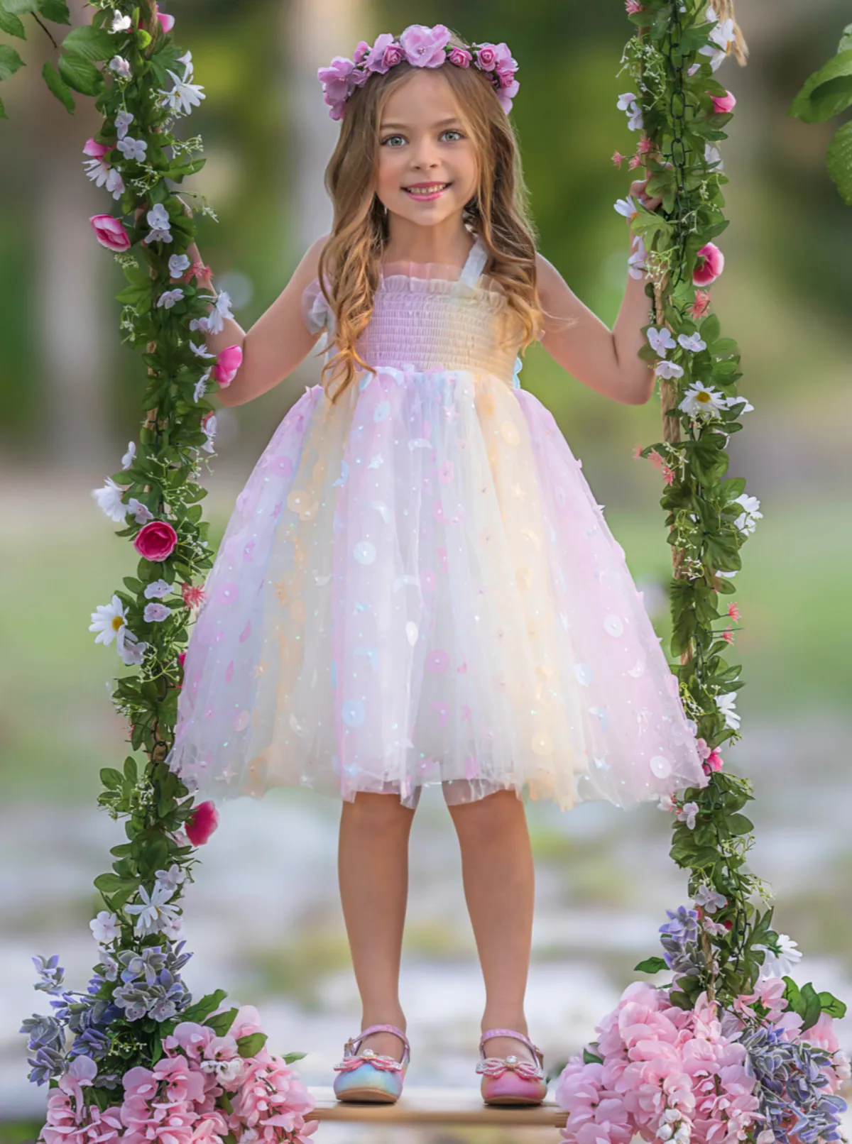 Queen Rainbow Butterfly Smocked Dress