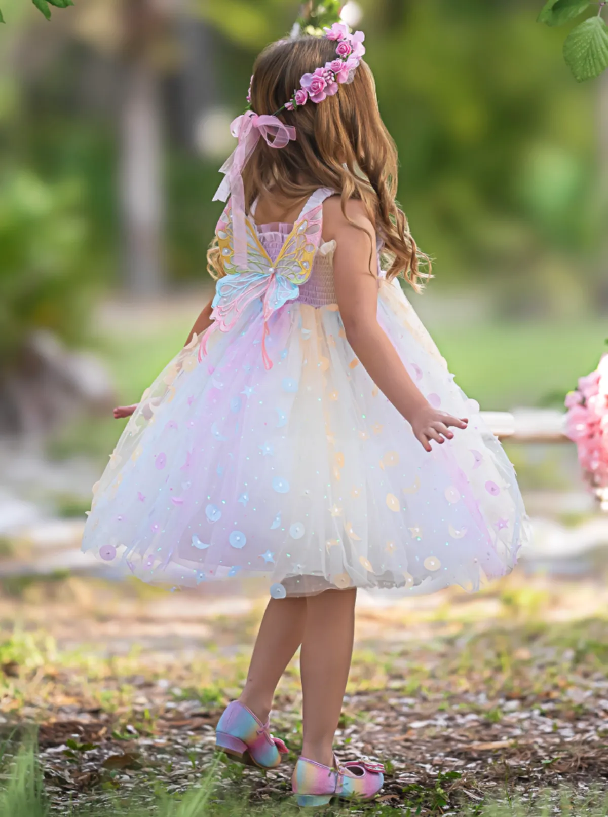 Queen Rainbow Butterfly Smocked Dress