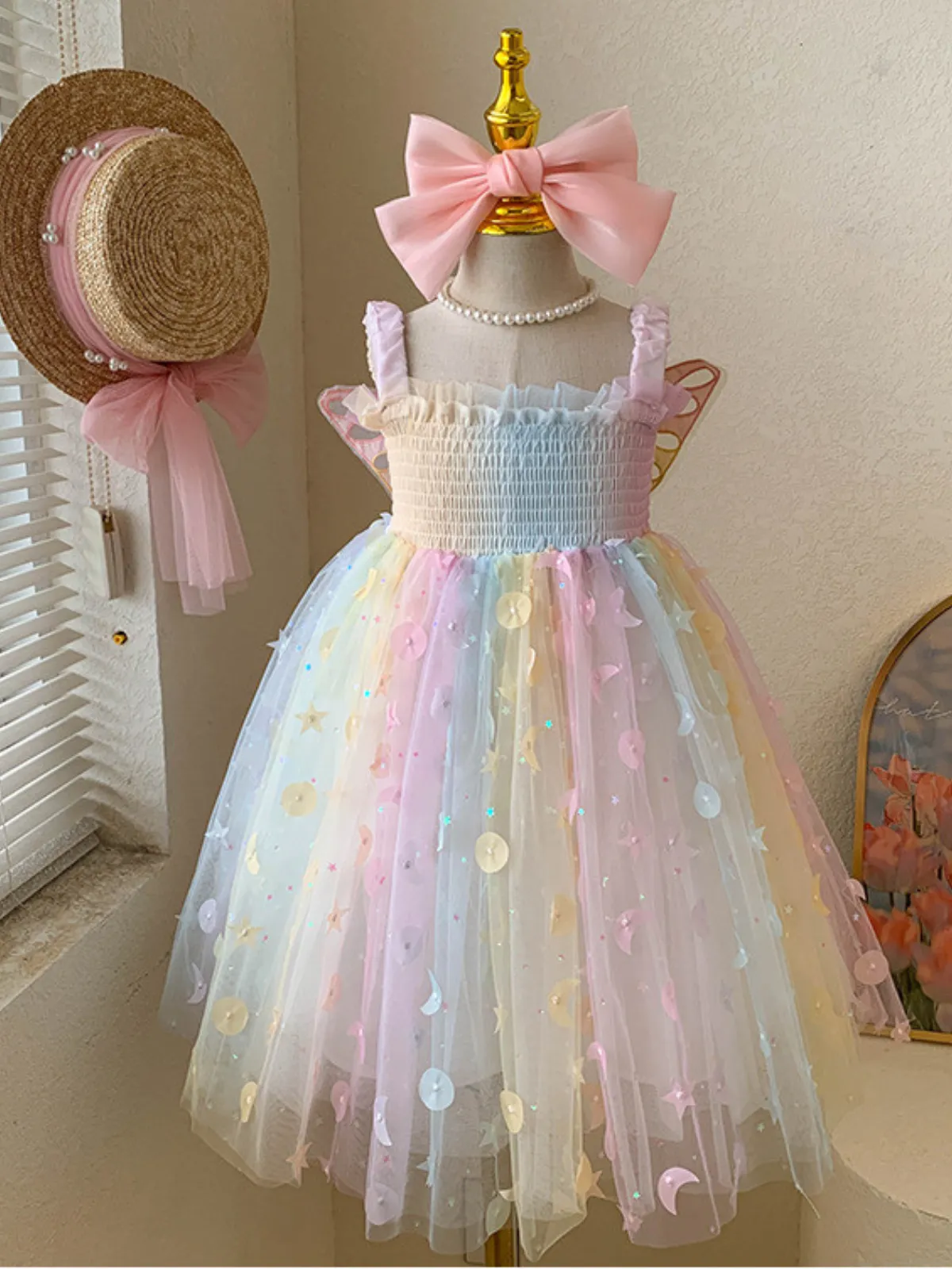 Queen Rainbow Butterfly Smocked Dress