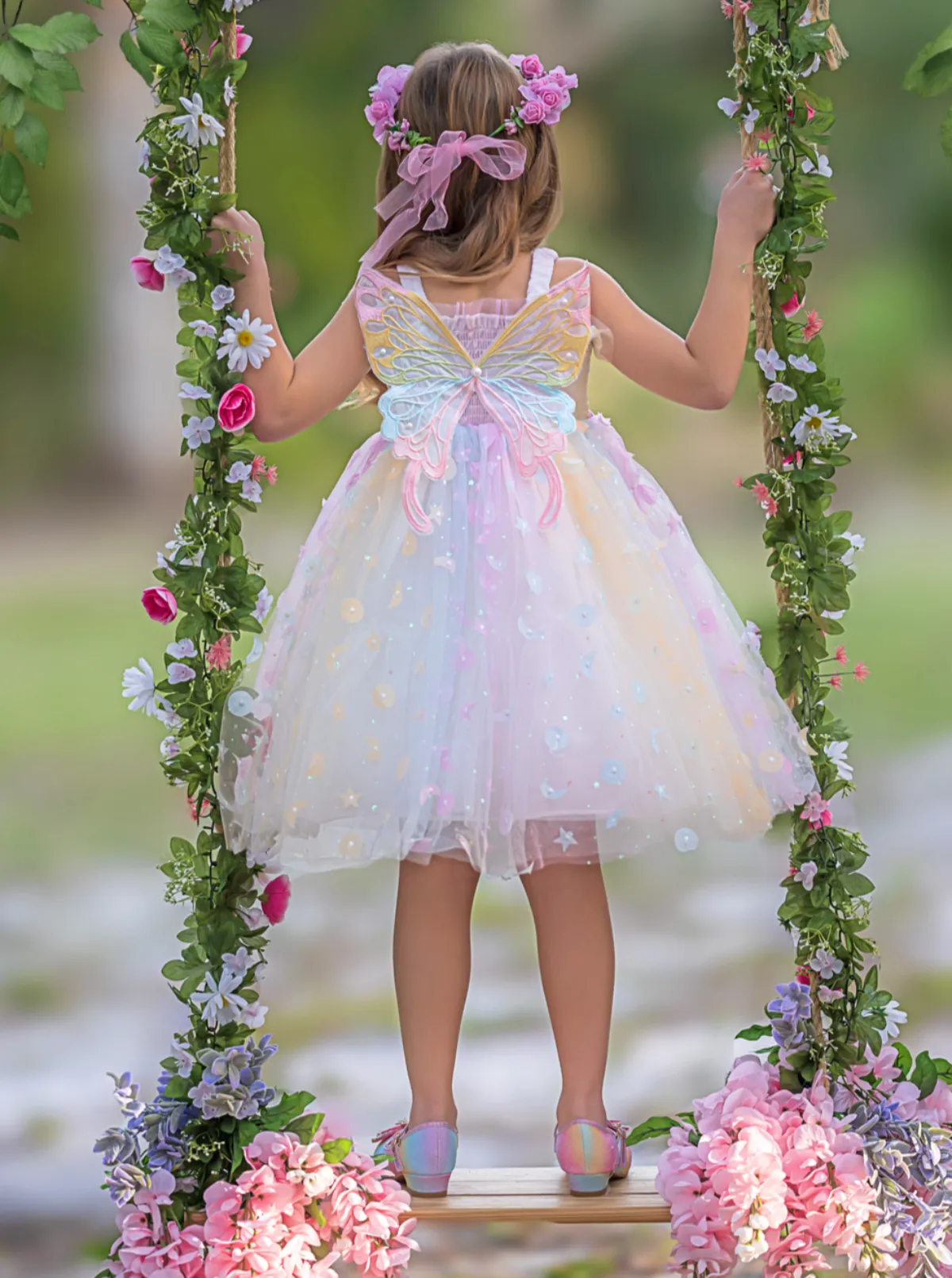 Queen Rainbow Butterfly Smocked Dress