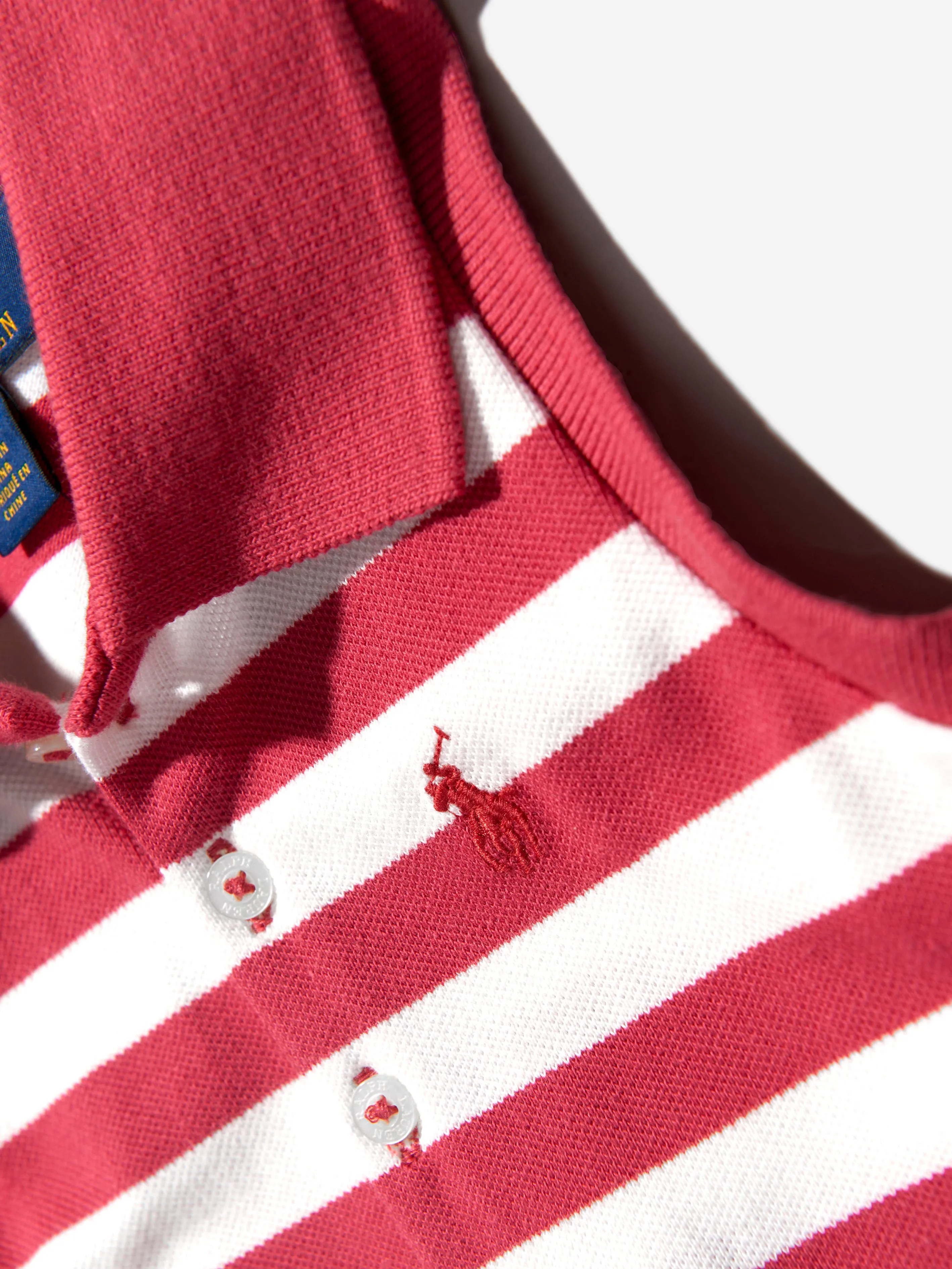 Ralph Lauren Girls Red Striped Cotton Polo Playsuit