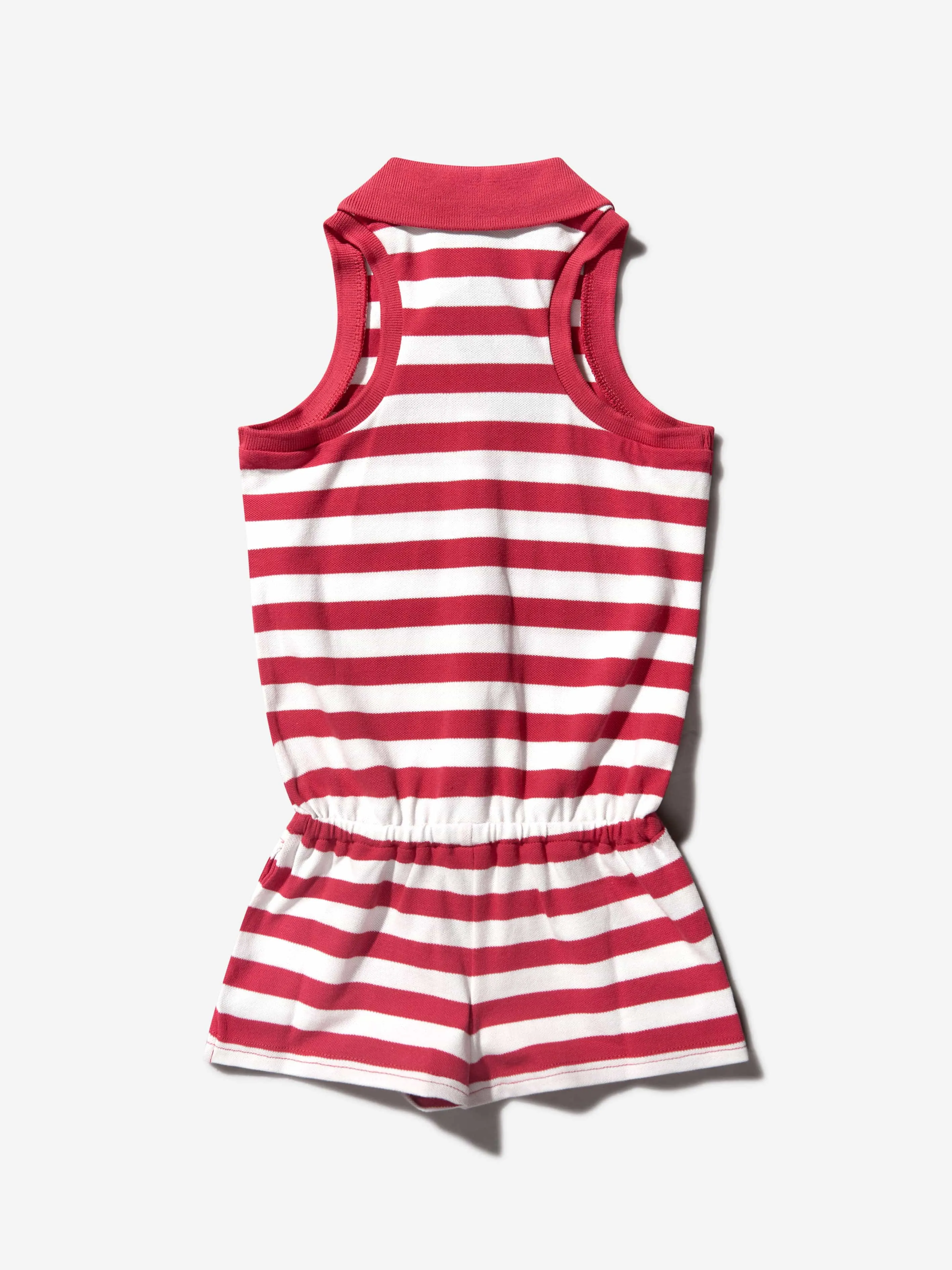 Ralph Lauren Girls Red Striped Cotton Polo Playsuit