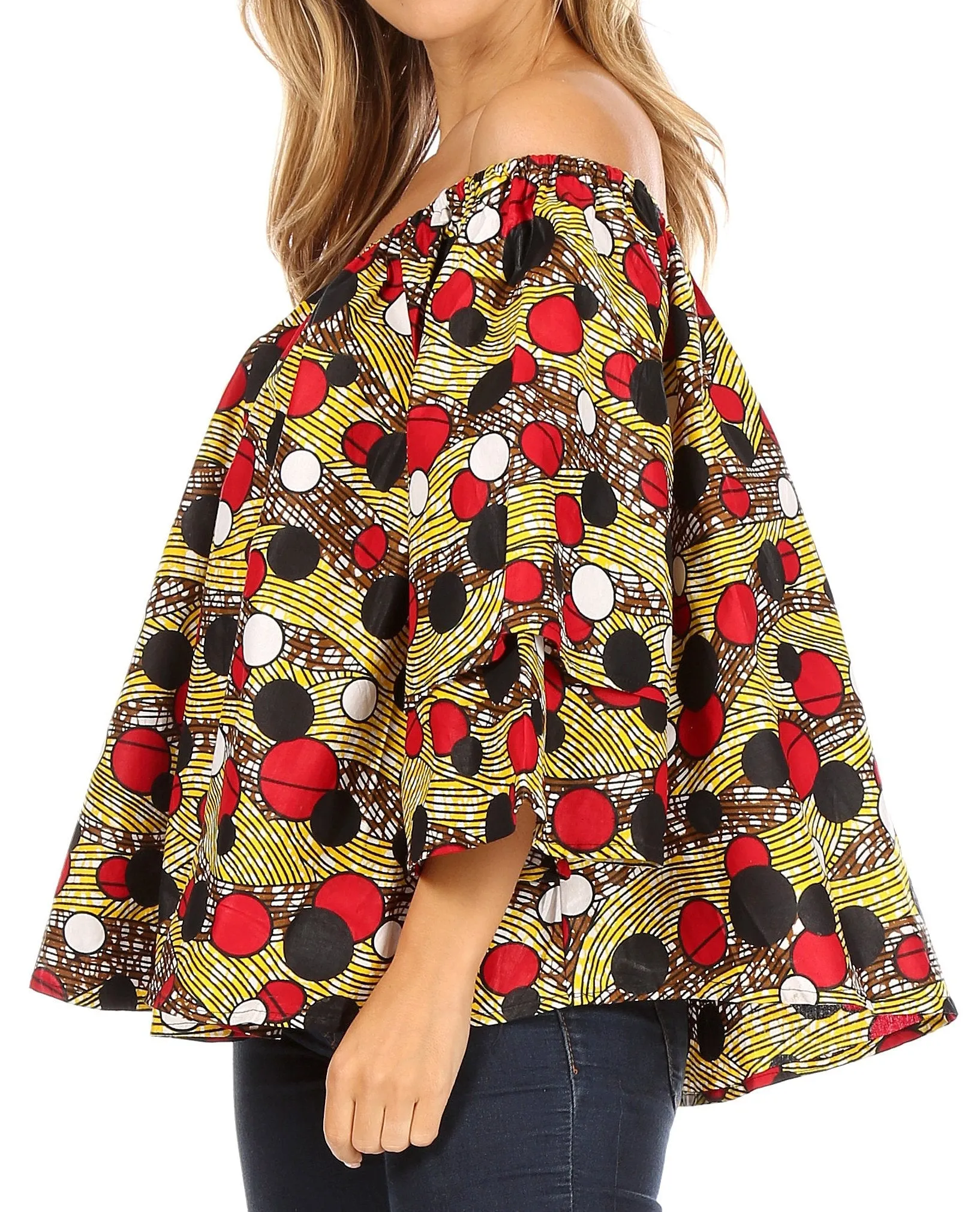 Sakkas Abree Off-shoulder Short Sleeve  Blouse Top Ankara Wax Dutch African Print