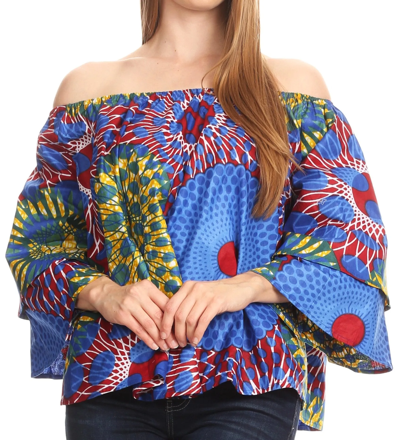 Sakkas Abree Off-shoulder Short Sleeve  Blouse Top Ankara Wax Dutch African Print