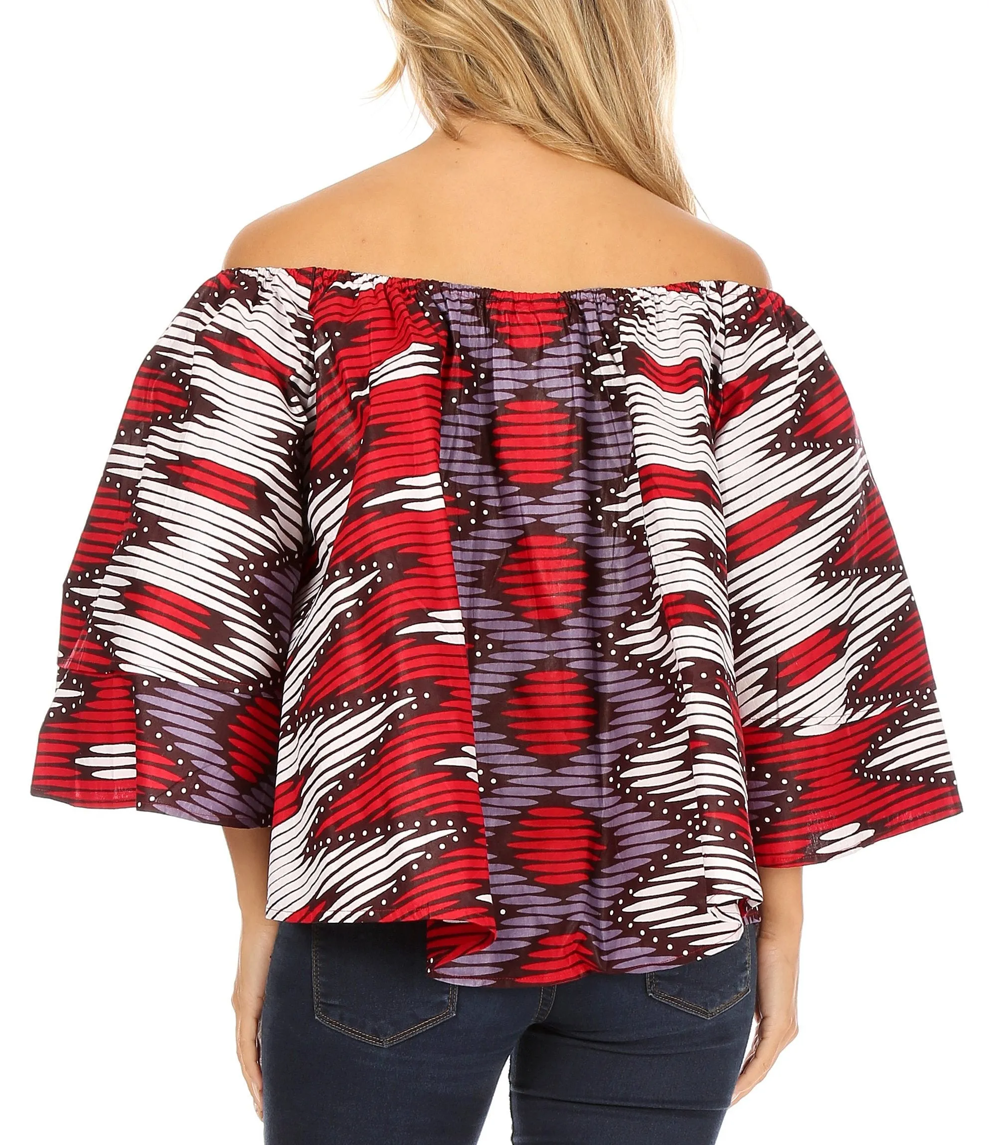 Sakkas Abree Off-shoulder Short Sleeve  Blouse Top Ankara Wax Dutch African Print