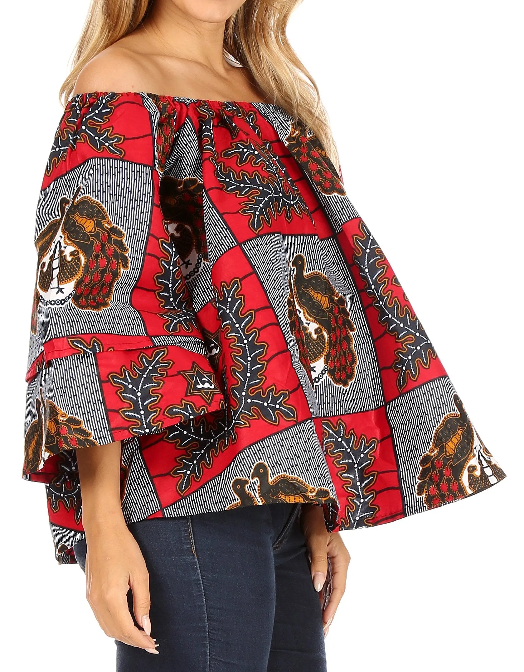 Sakkas Abree Off-shoulder Short Sleeve  Blouse Top Ankara Wax Dutch African Print