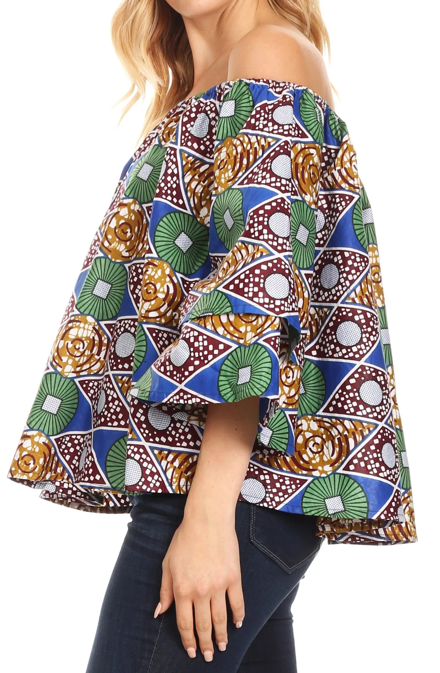 Sakkas Abree Off-shoulder Short Sleeve  Blouse Top Ankara Wax Dutch African Print