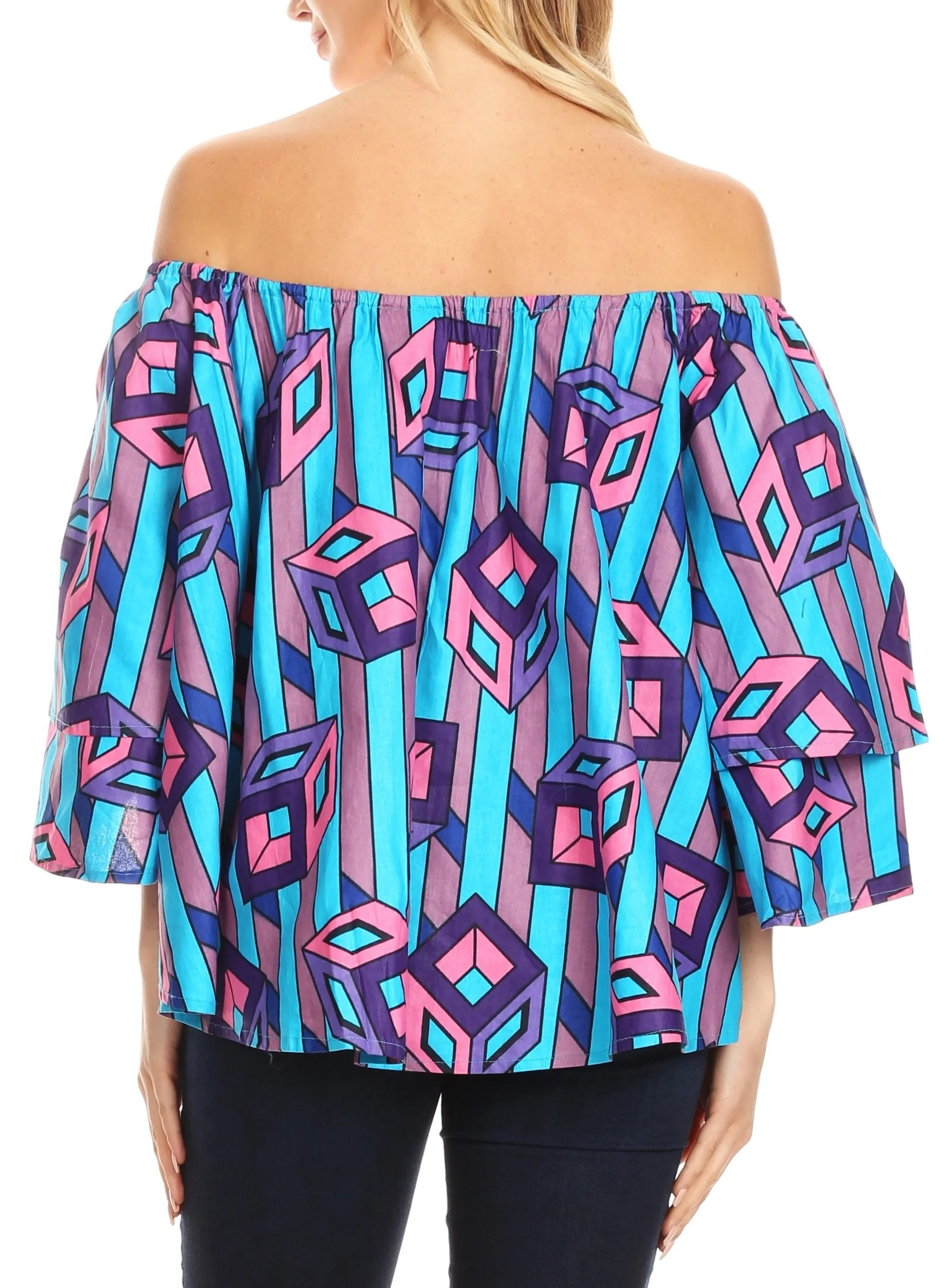 Sakkas Abree Off-shoulder Short Sleeve  Blouse Top Ankara Wax Dutch African Print