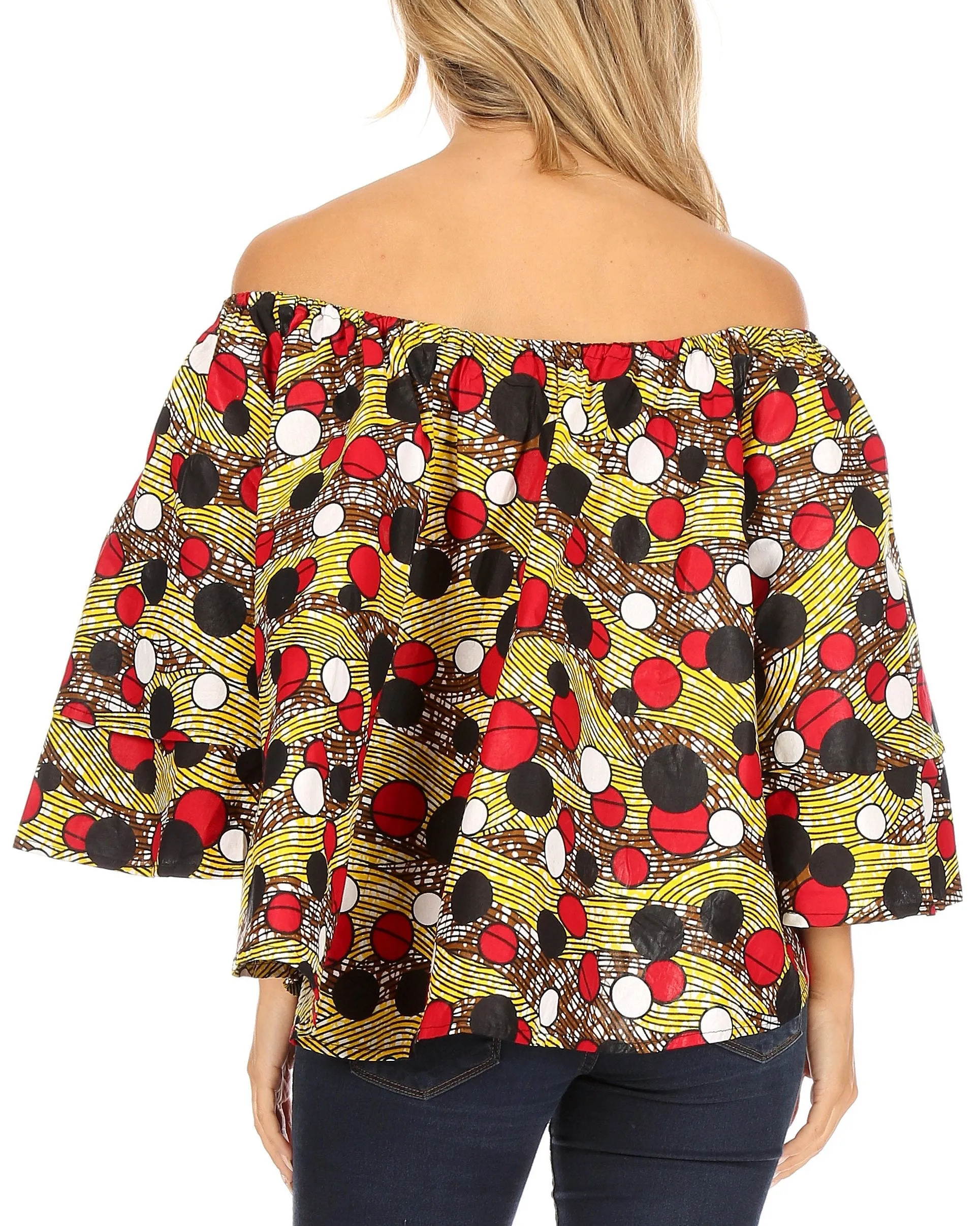 Sakkas Abree Off-shoulder Short Sleeve  Blouse Top Ankara Wax Dutch African Print