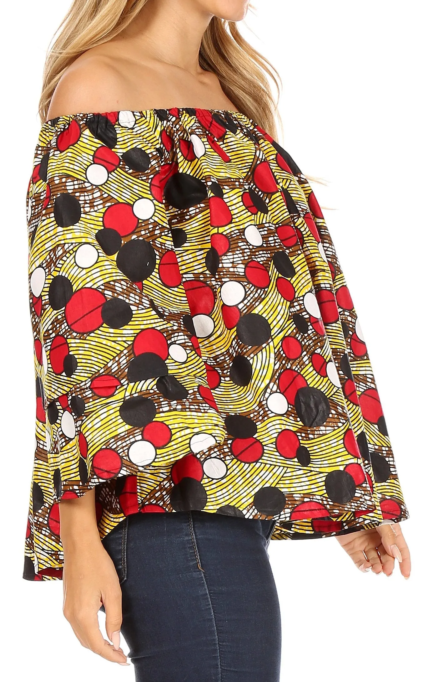 Sakkas Abree Off-shoulder Short Sleeve  Blouse Top Ankara Wax Dutch African Print