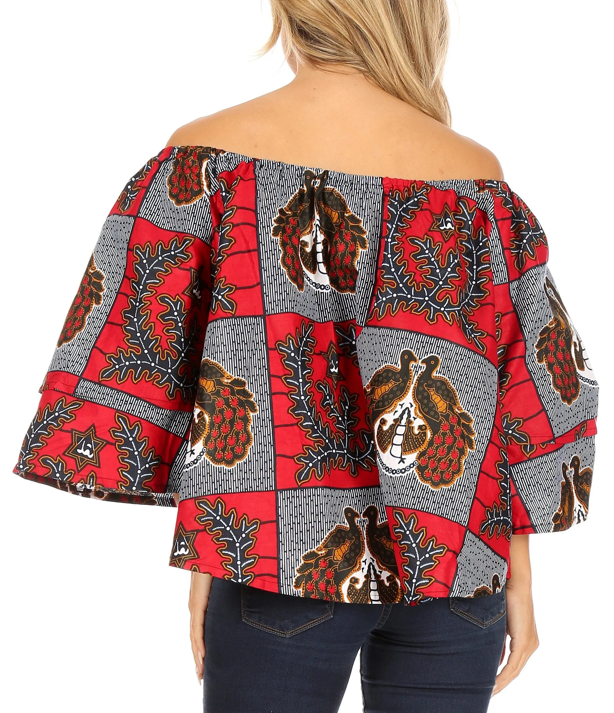 Sakkas Abree Off-shoulder Short Sleeve  Blouse Top Ankara Wax Dutch African Print