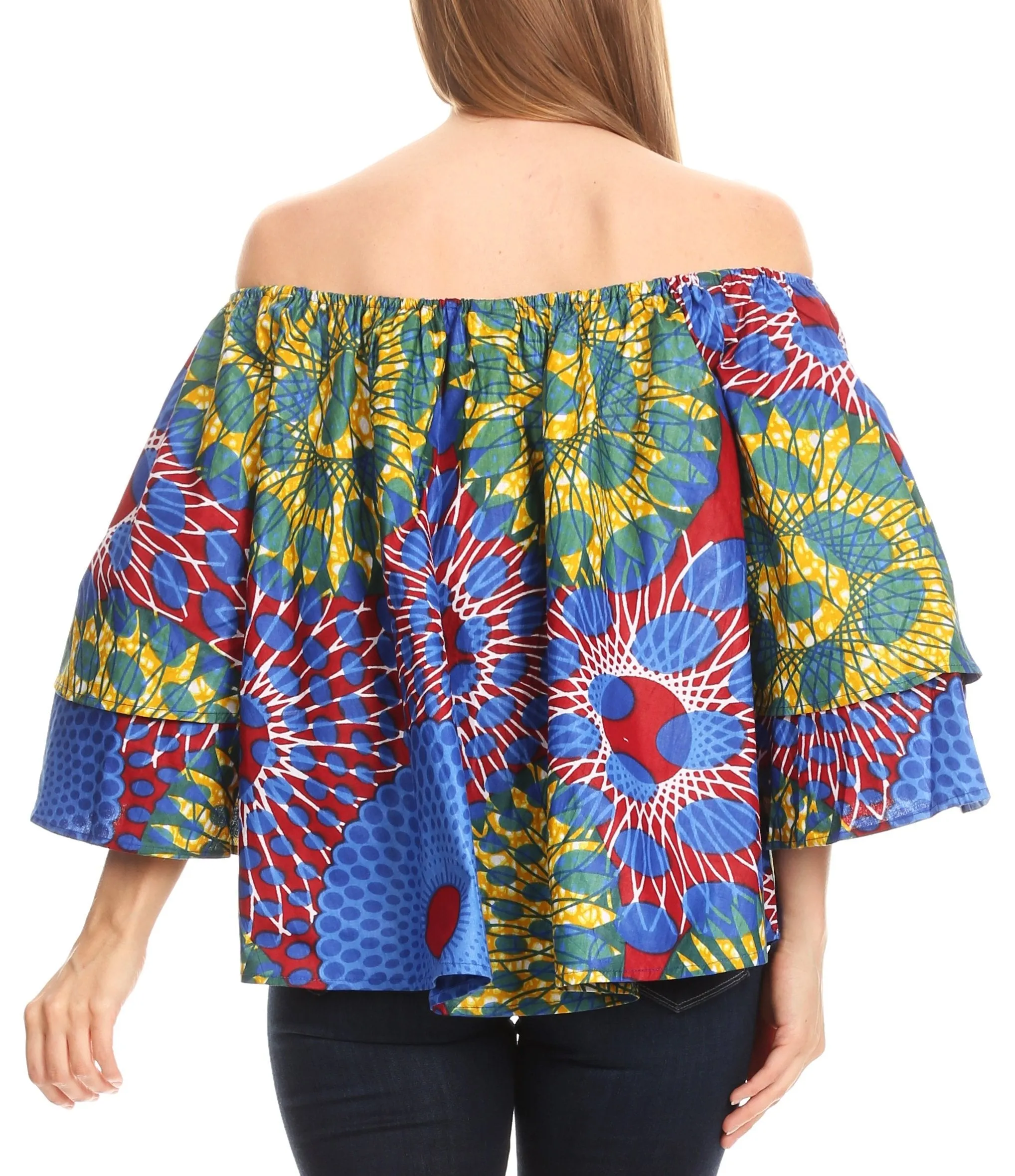 Sakkas Abree Off-shoulder Short Sleeve  Blouse Top Ankara Wax Dutch African Print