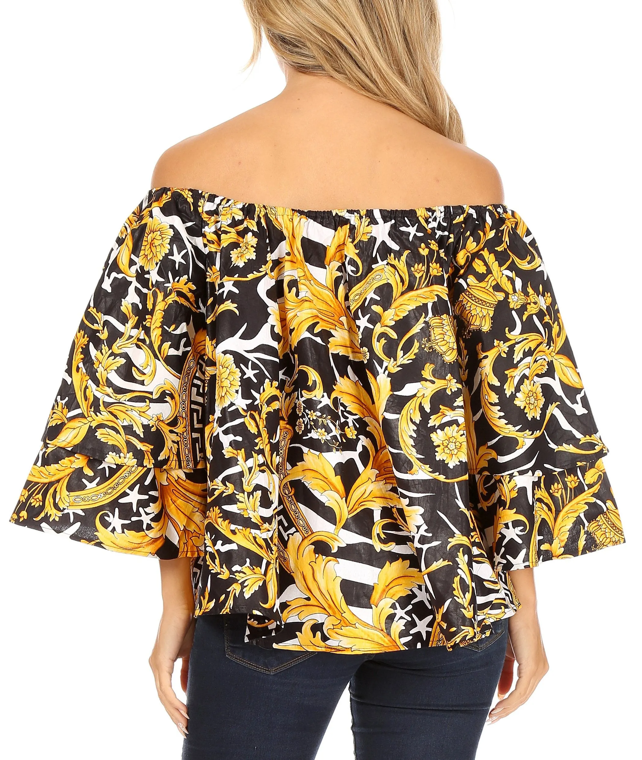 Sakkas Abree Off-shoulder Short Sleeve  Blouse Top Ankara Wax Dutch African Print