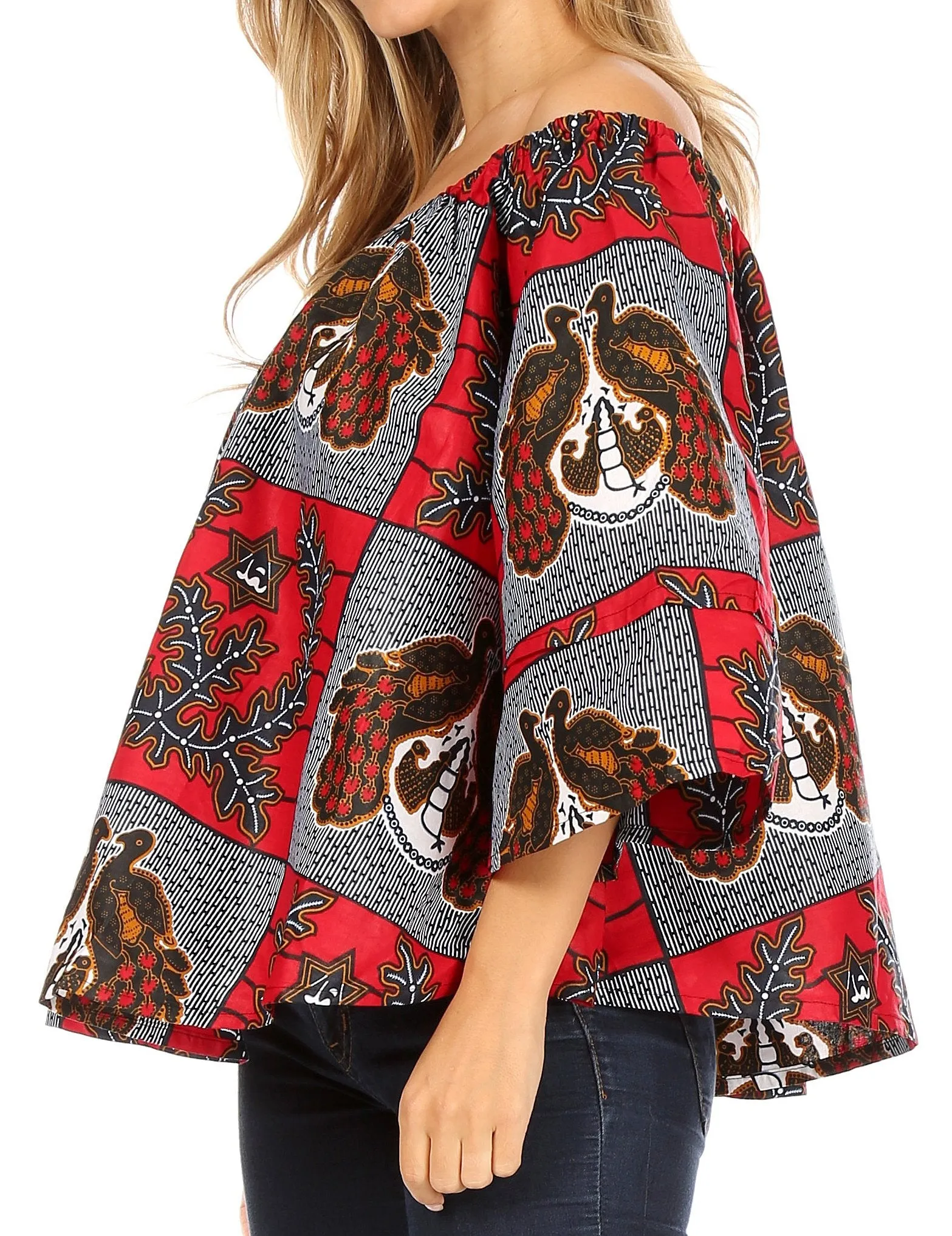 Sakkas Abree Off-shoulder Short Sleeve  Blouse Top Ankara Wax Dutch African Print