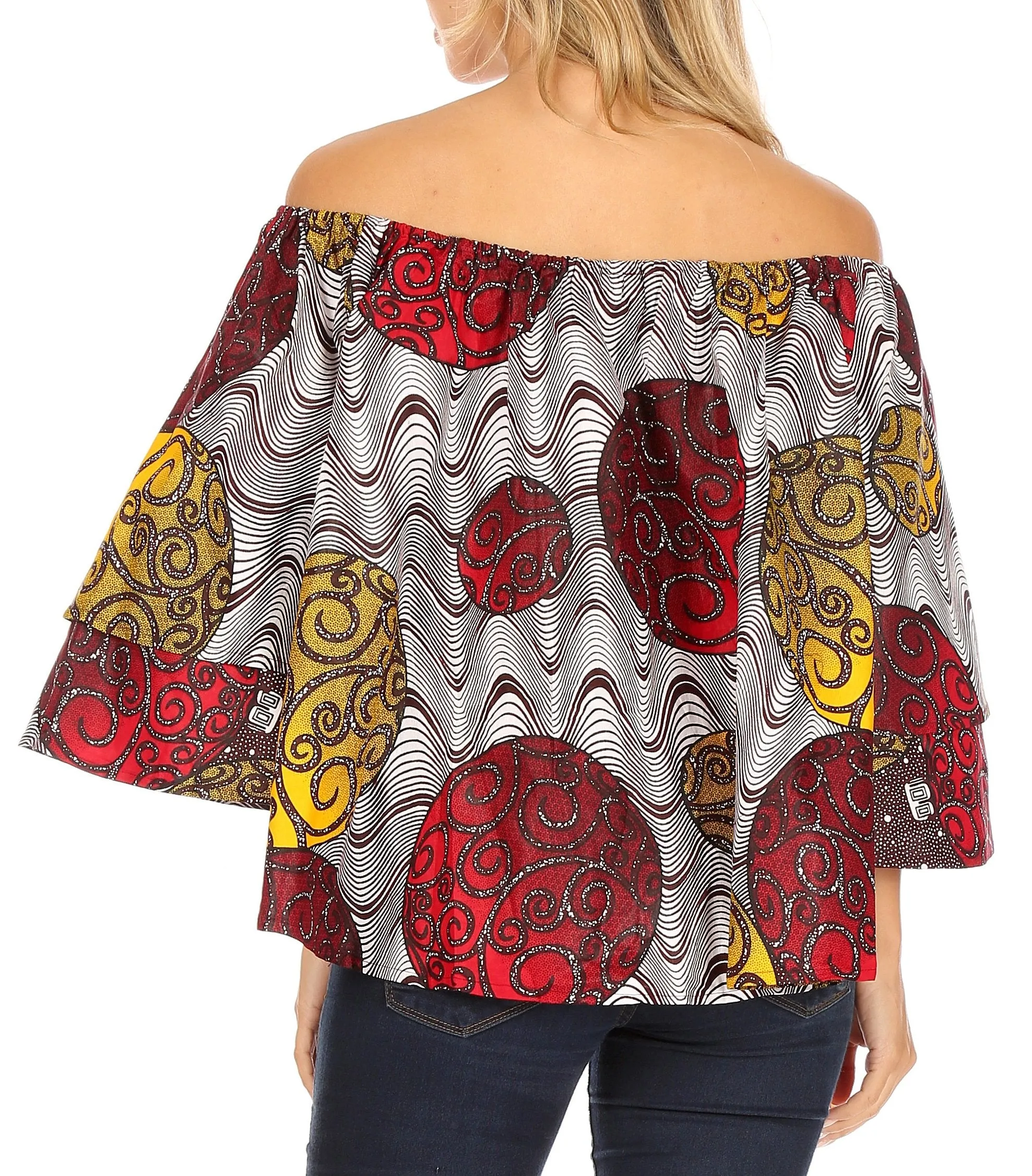 Sakkas Abree Off-shoulder Short Sleeve  Blouse Top Ankara Wax Dutch African Print