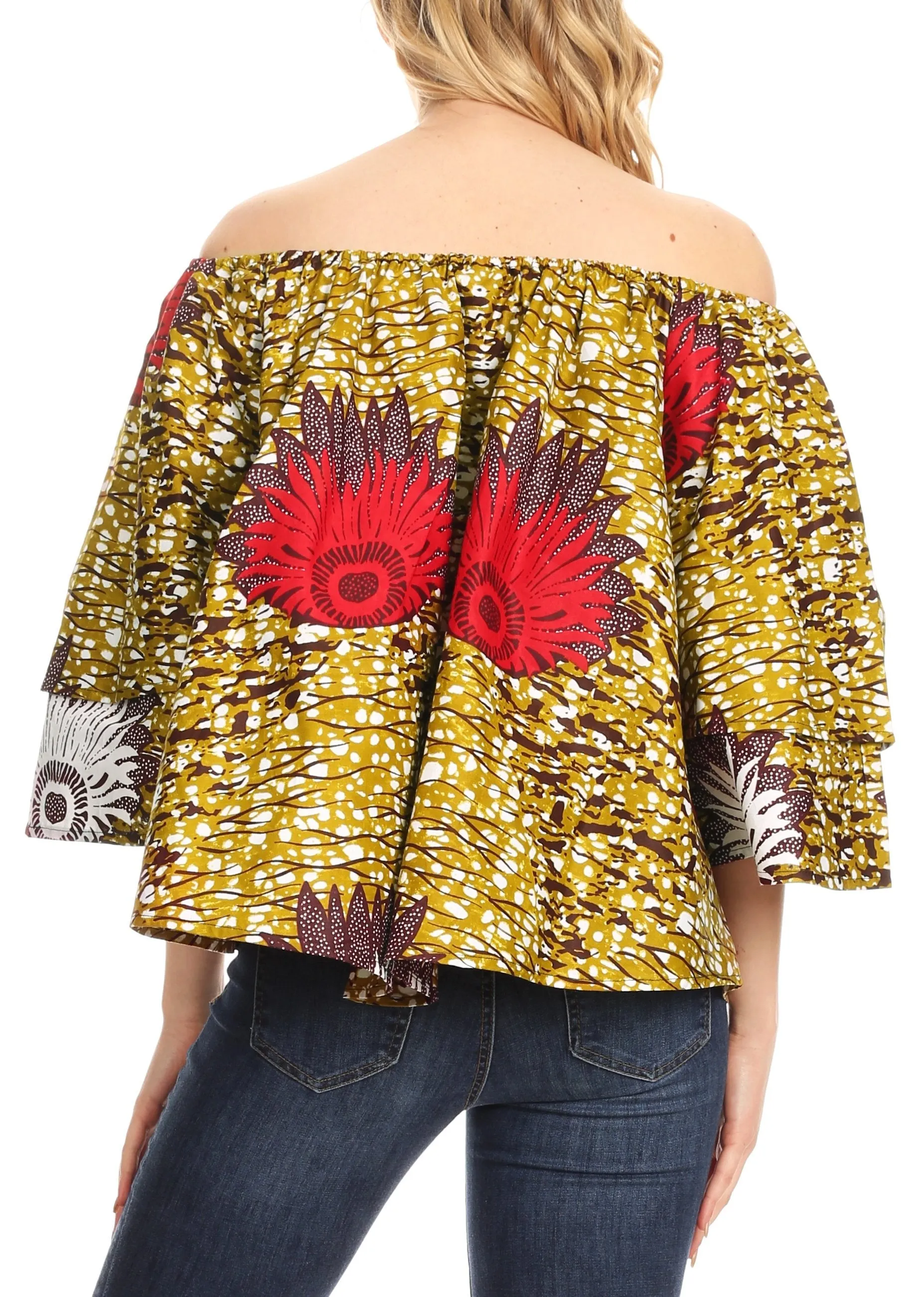 Sakkas Abree Off-shoulder Short Sleeve  Blouse Top Ankara Wax Dutch African Print