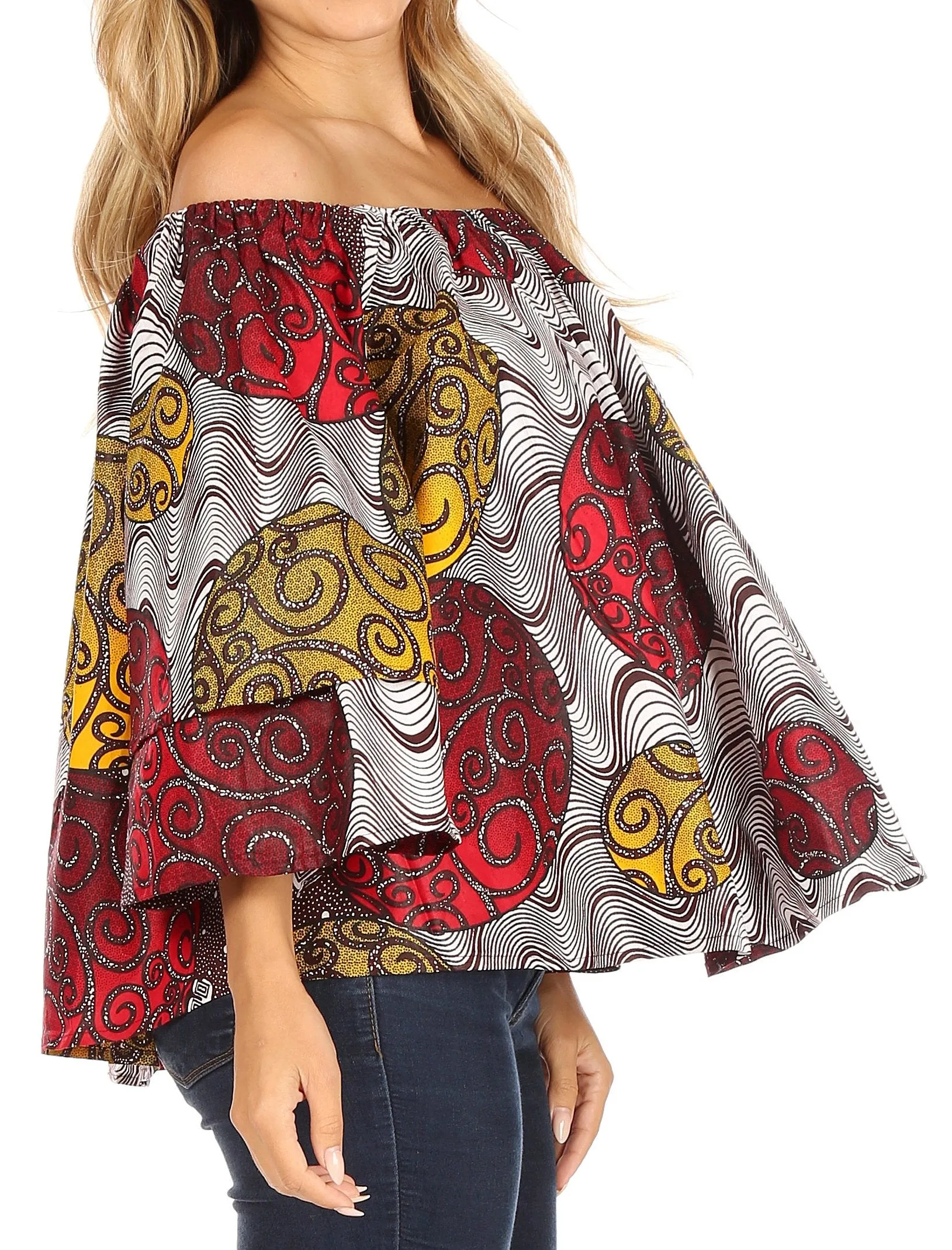 Sakkas Abree Off-shoulder Short Sleeve  Blouse Top Ankara Wax Dutch African Print