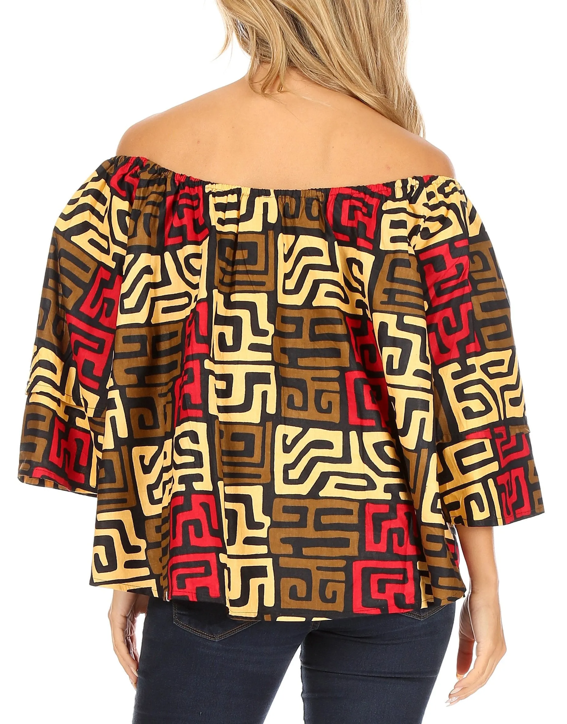 Sakkas Abree Off-shoulder Short Sleeve  Blouse Top Ankara Wax Dutch African Print