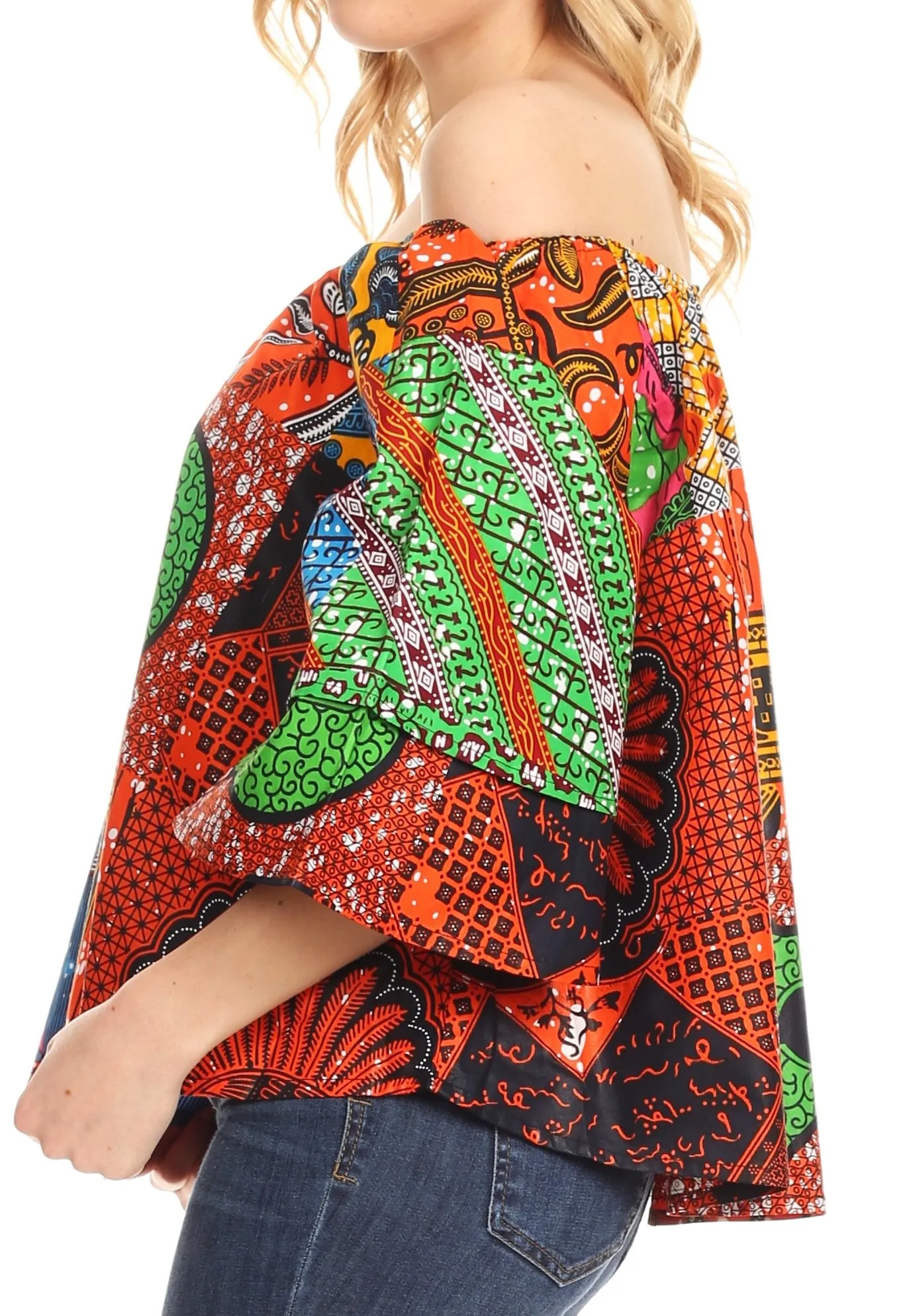 Sakkas Abree Off-shoulder Short Sleeve  Blouse Top Ankara Wax Dutch African Print