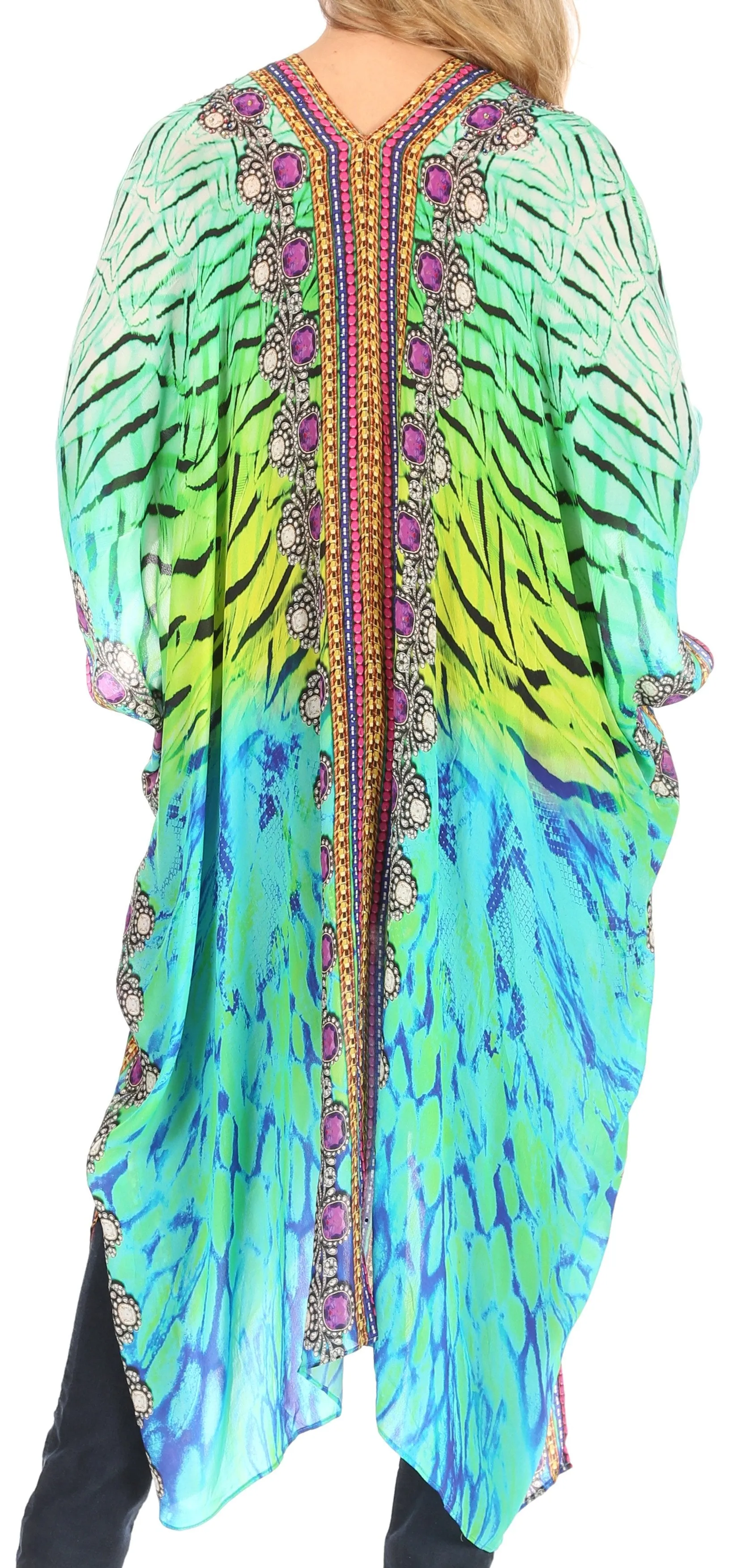 Sakkas Alvita Women's V Neck Beach Dress Top Caftan Cover up with Rhinestones