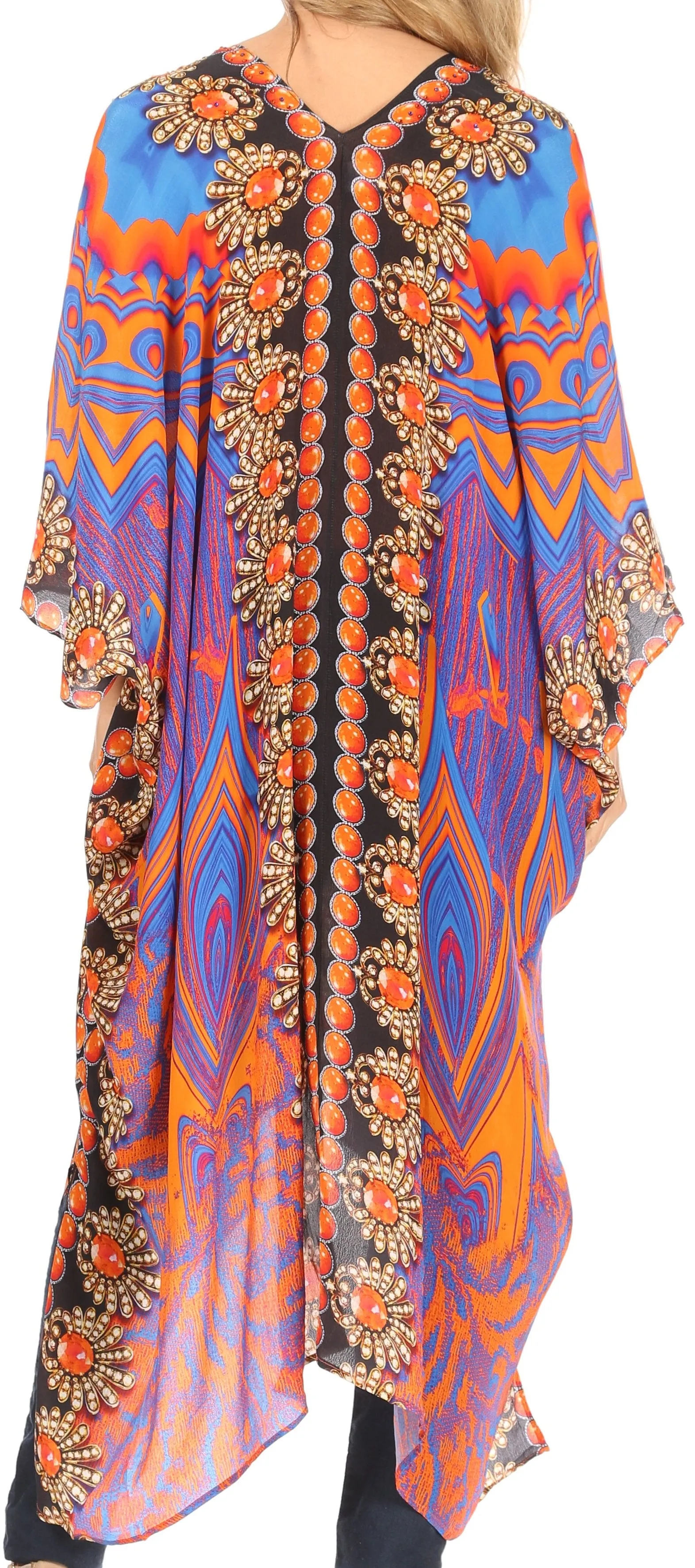 Sakkas Alvita Women's V Neck Beach Dress Top Caftan Cover up with Rhinestones