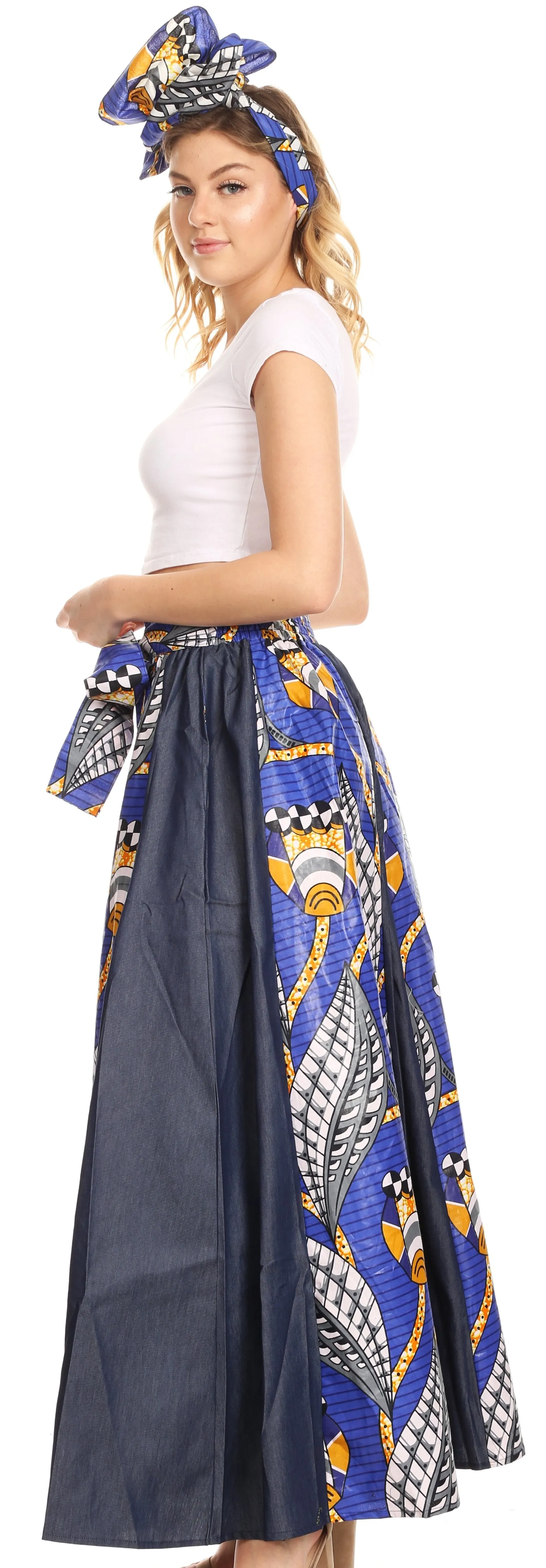 Sakkas Anisa African Wax Print Ankara Dutch Wide Leg Pants with Elastic Waist