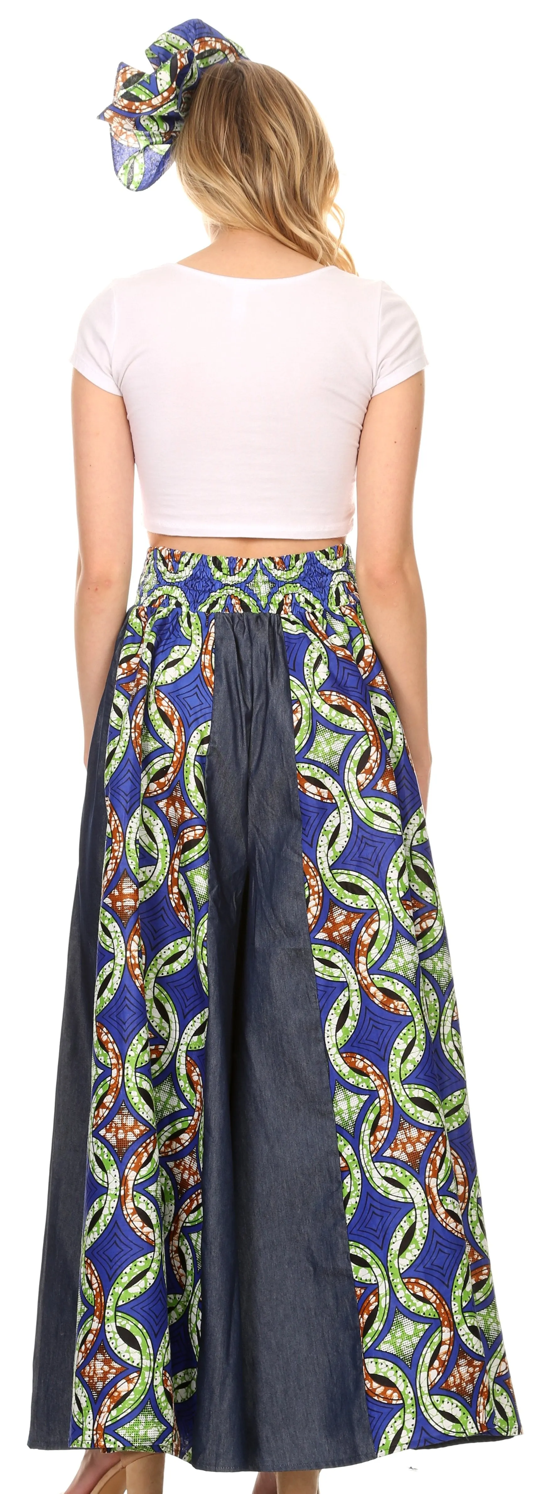 Sakkas Anisa African Wax Print Ankara Dutch Wide Leg Pants with Elastic Waist