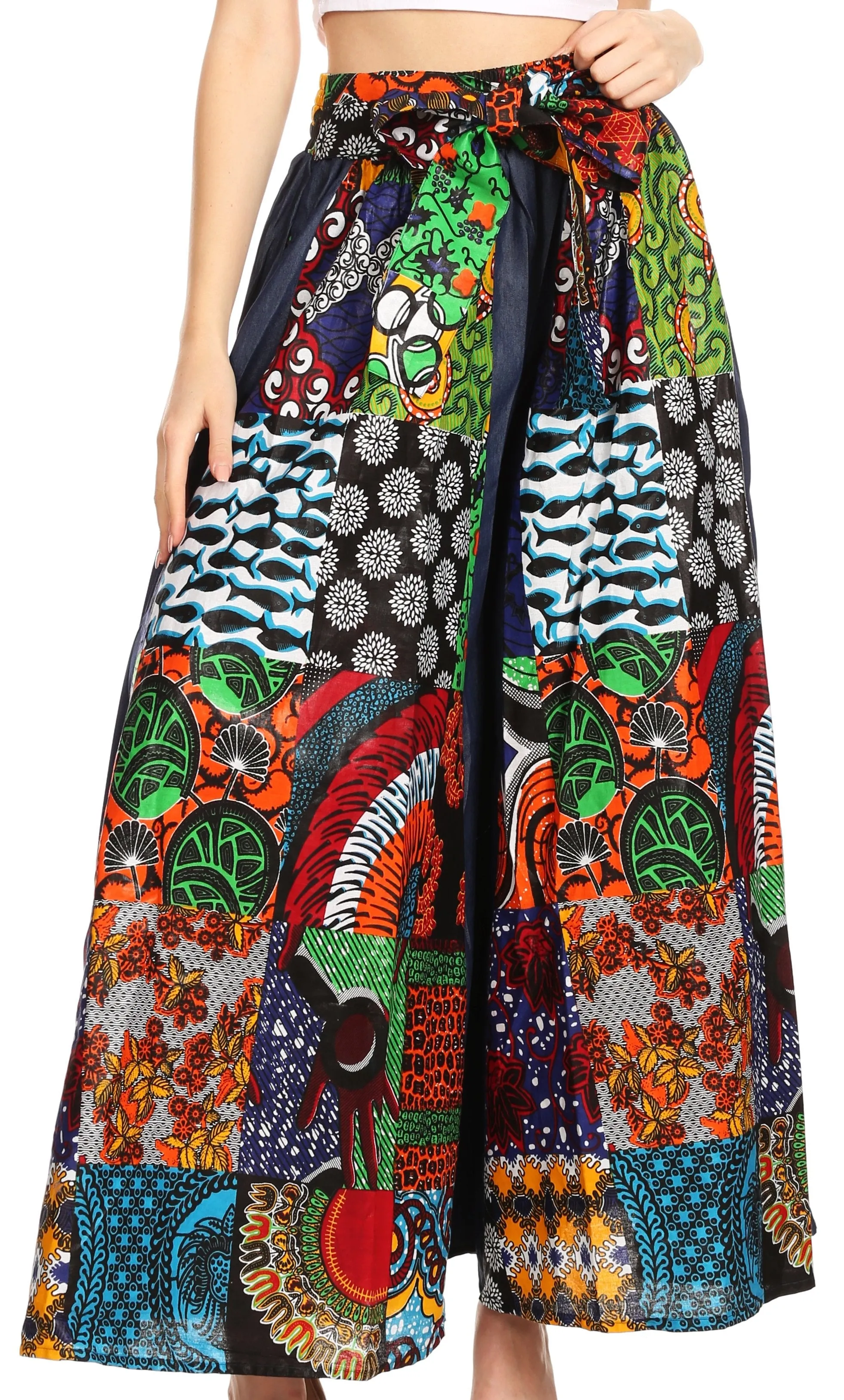 Sakkas Anisa African Wax Print Ankara Dutch Wide Leg Pants with Elastic Waist