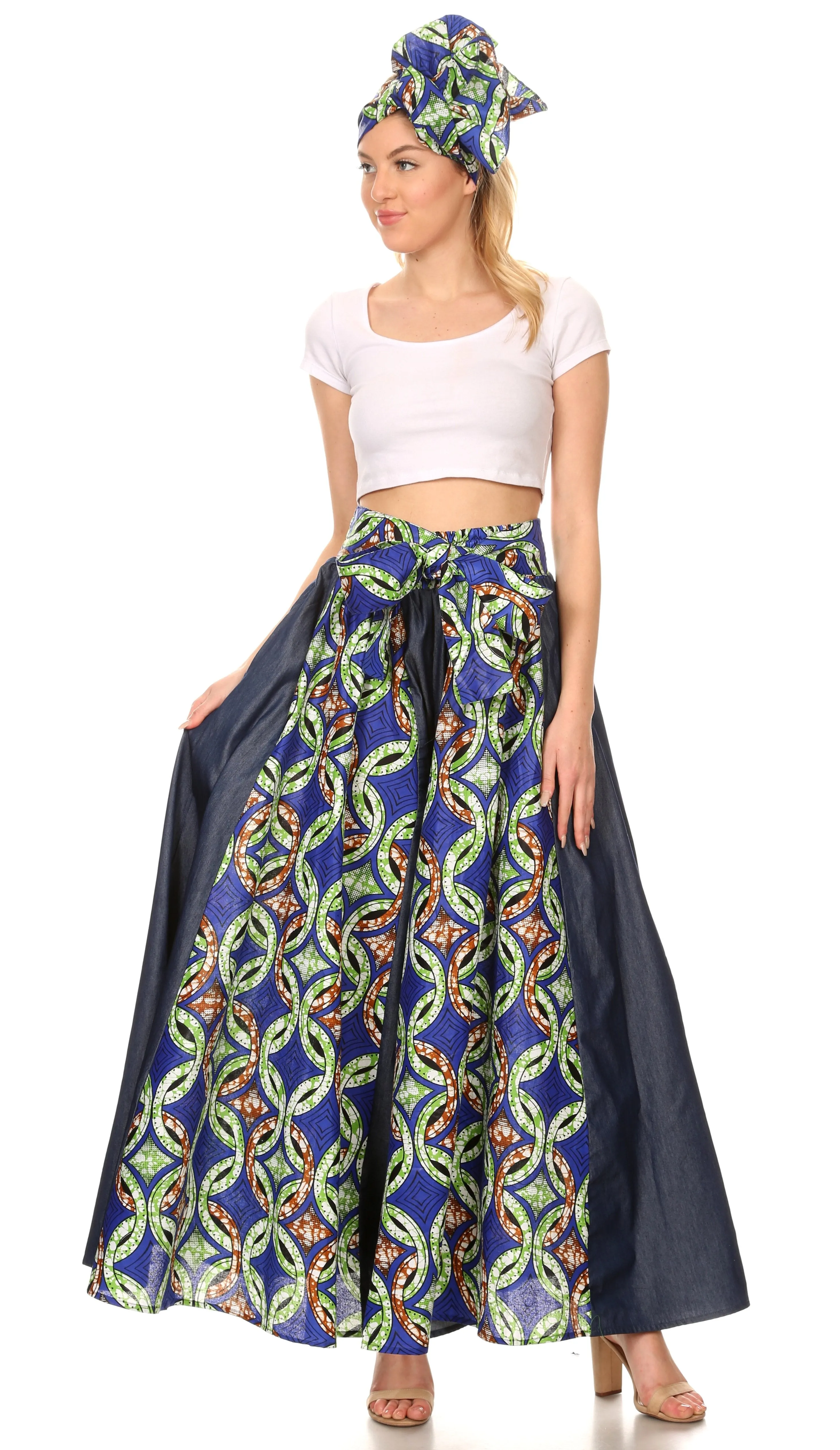 Sakkas Anisa African Wax Print Ankara Dutch Wide Leg Pants with Elastic Waist