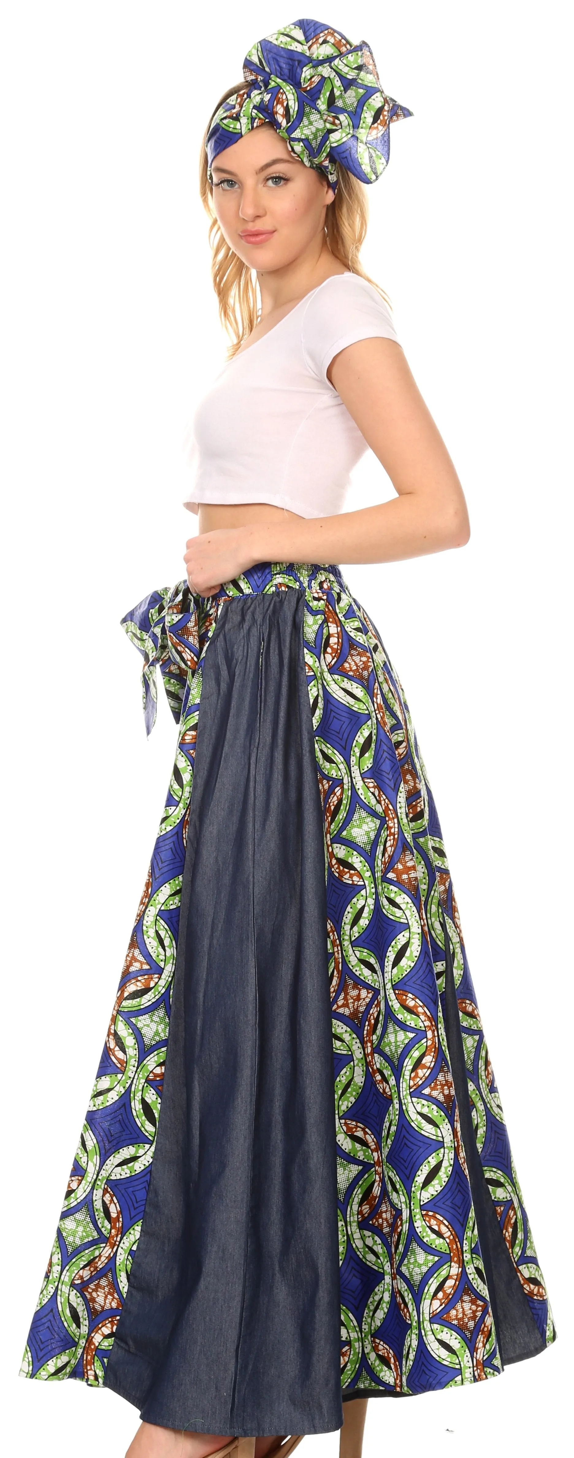 Sakkas Anisa African Wax Print Ankara Dutch Wide Leg Pants with Elastic Waist